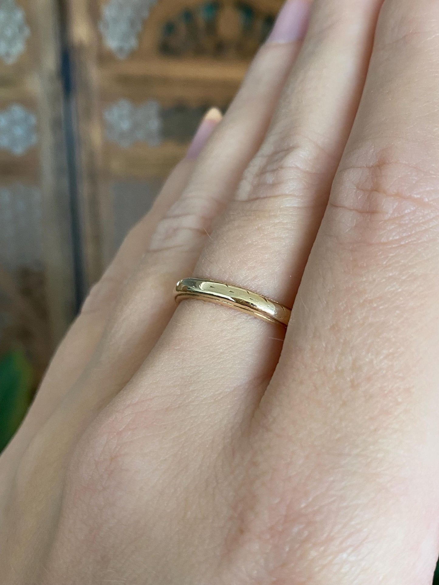 Vintage Solid 14k Yellow Gold Milgrain Ring Band - Size 8