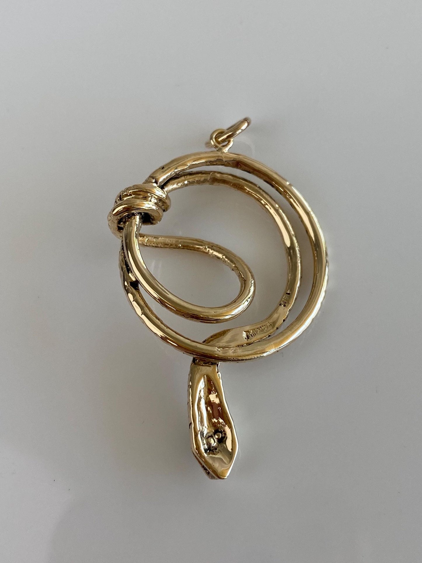 Vintage Solid 14k Yellow Gold Turquoise Eyes Coiled Snake Charm