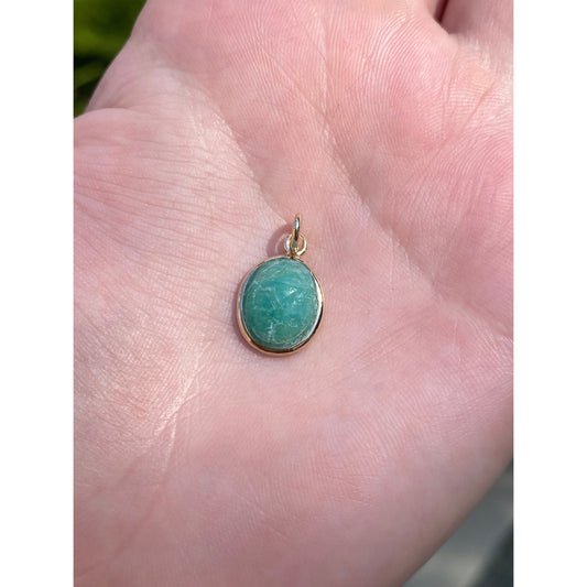 Vintage Solid 14k Yellow Gold Amazonite Carved Scarab Charm