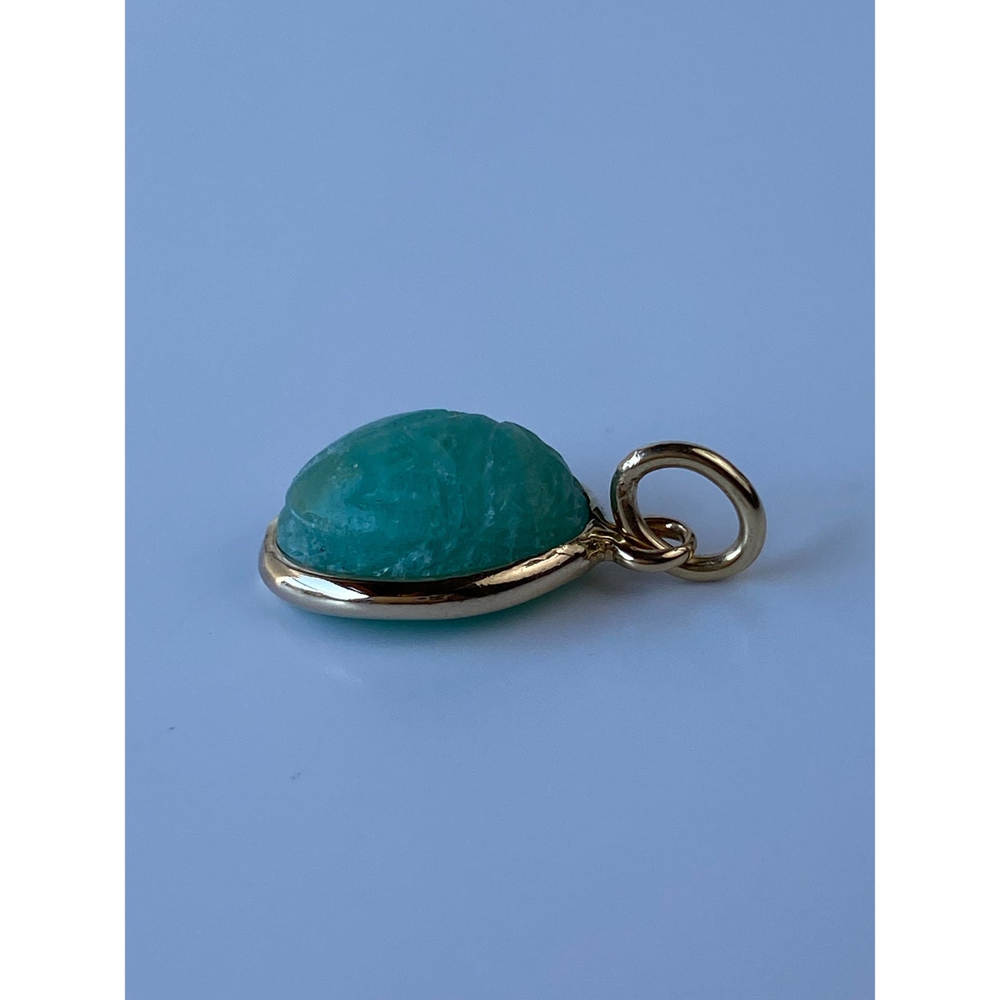 Vintage Solid 14k Yellow Gold Amazonite Carved Scarab Charm