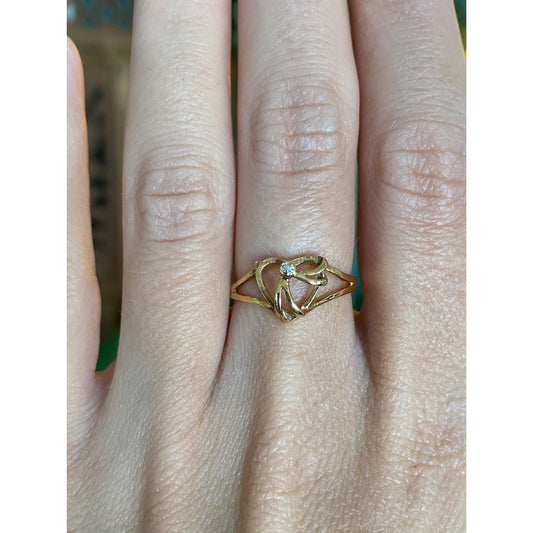 Vintage Solid 10k Yellow Gold Heart Ring - Size 6.5