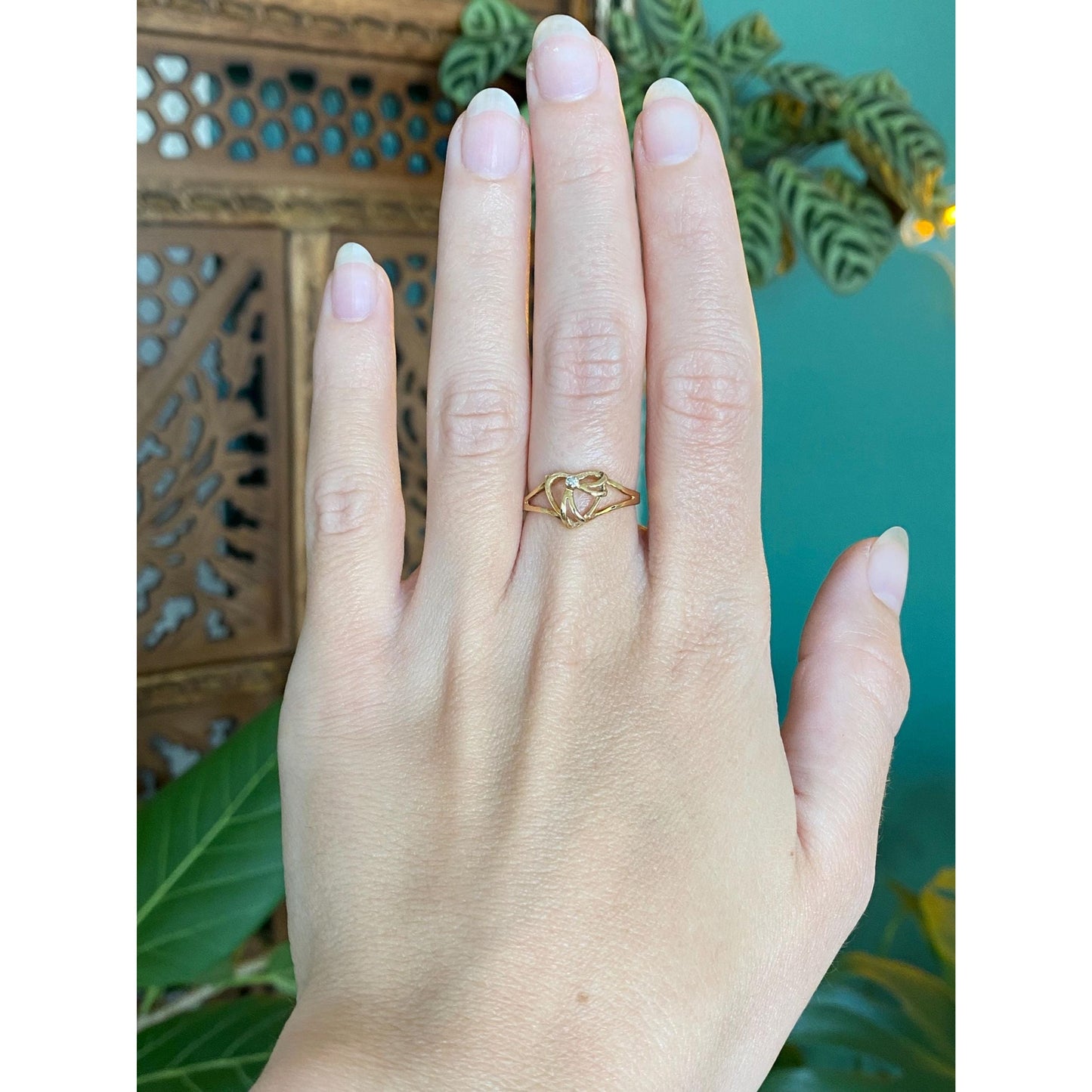 Vintage Solid 10k Yellow Gold Heart Ring - Size 6.5