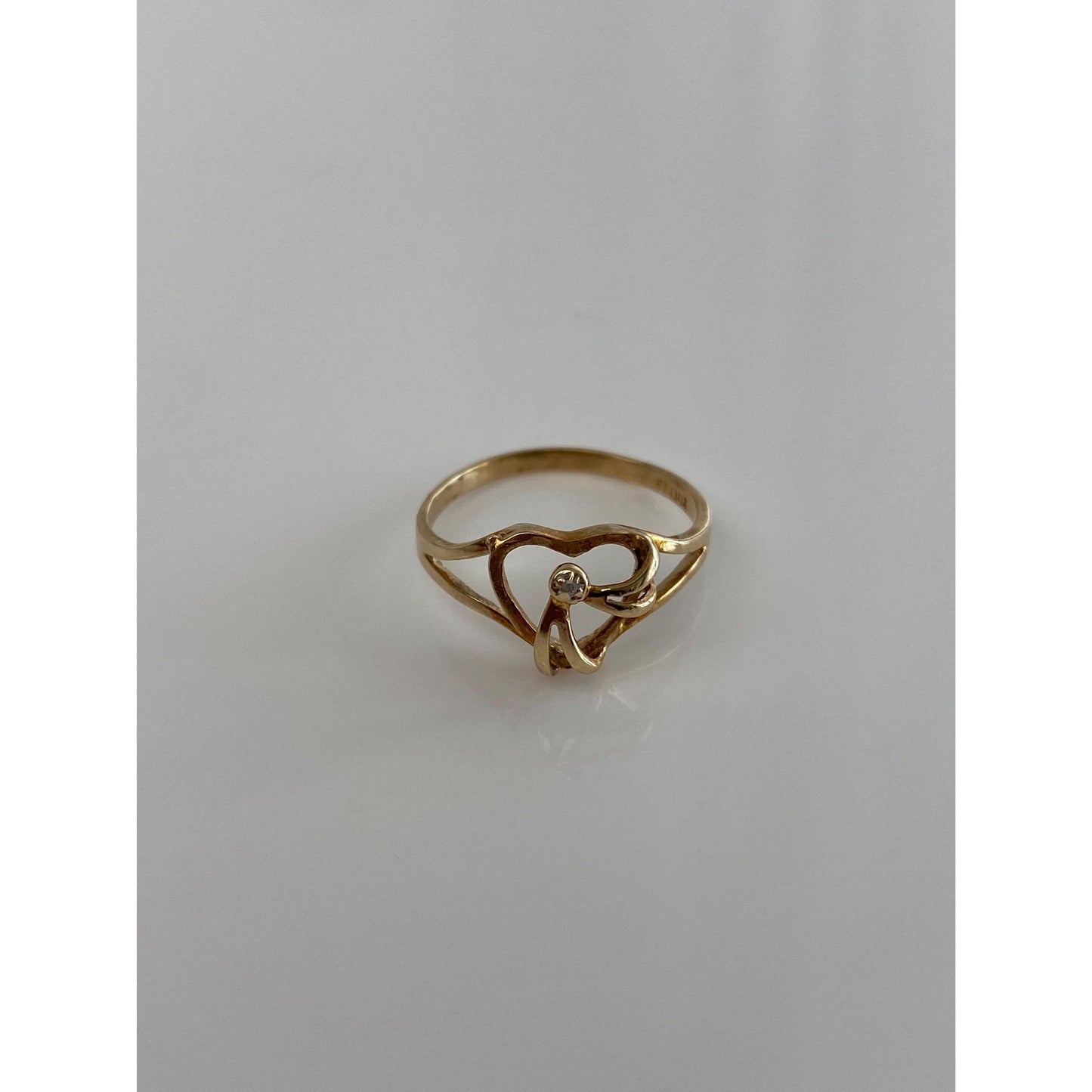 Vintage Solid 10k Yellow Gold Heart Ring - Size 6.5