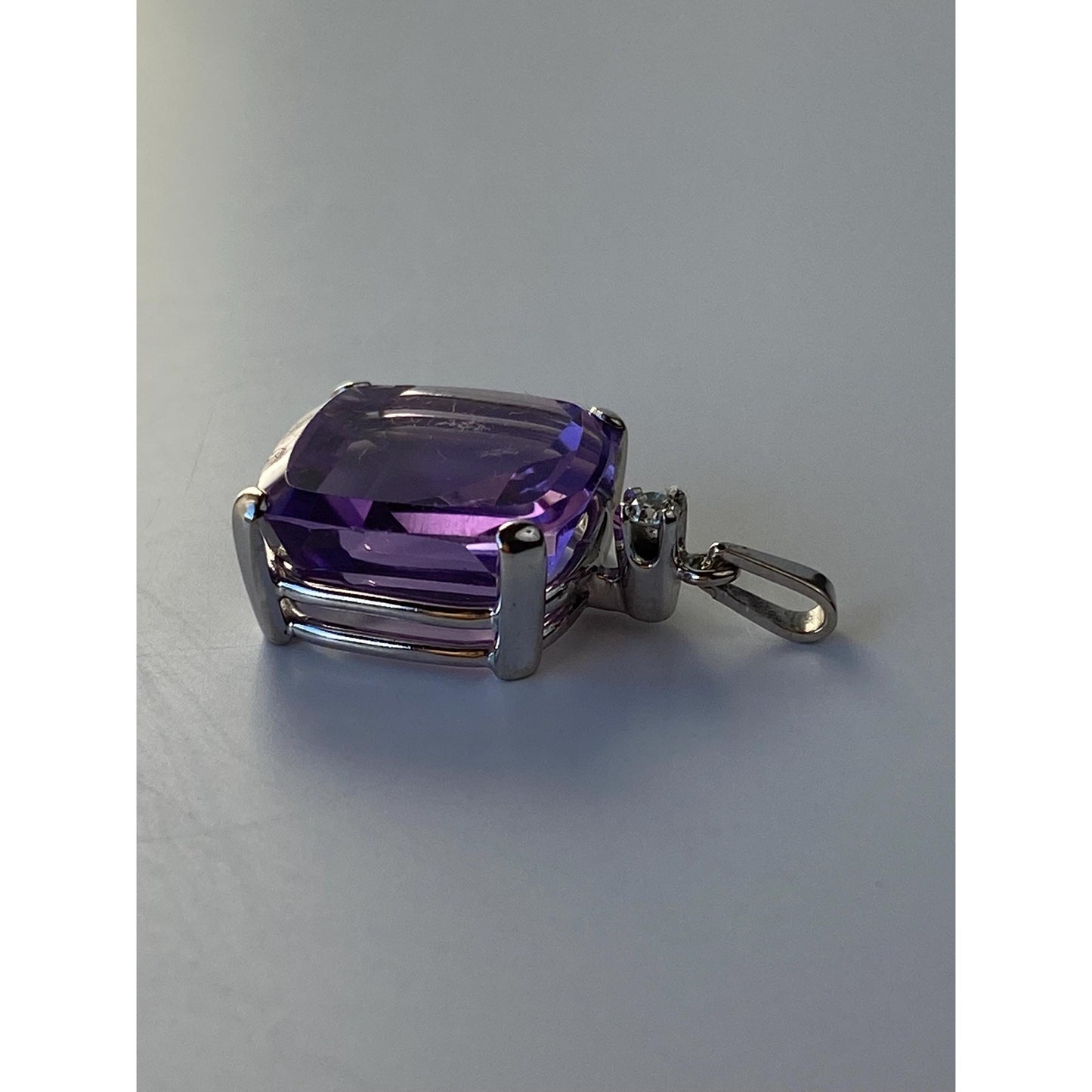 Solid 14k White Gold Amethyst Diamond Charm