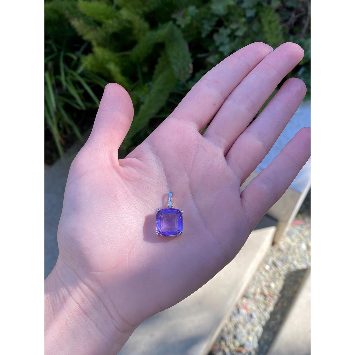 Solid 14k White Gold Amethyst Diamond Charm