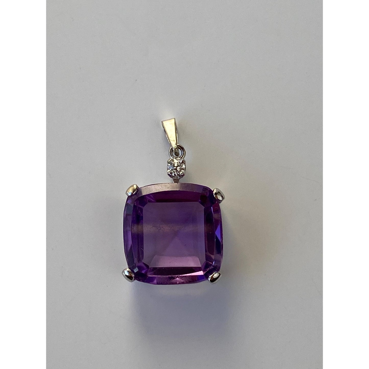 Solid 14k White Gold Amethyst Diamond Charm