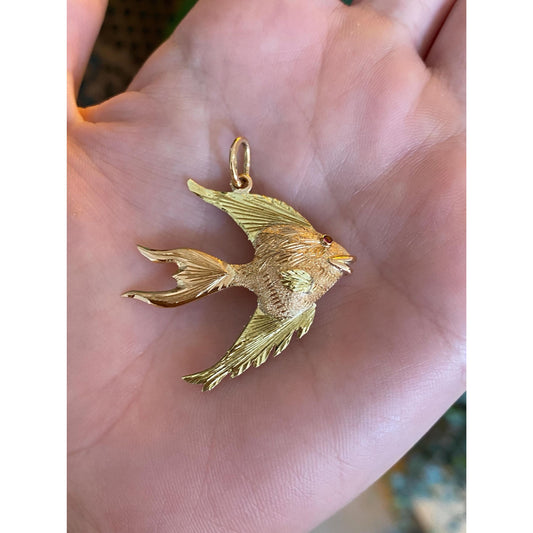 Vintage Solid 18k Rose & Yellow Gold Pink Sapphire Fish Charm