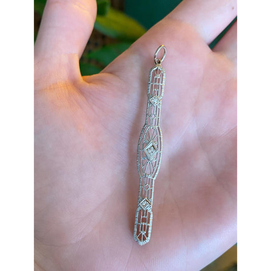 Vintage Solid 14k White Gold Diamond Art Deco Bar Pin Conversion Charm