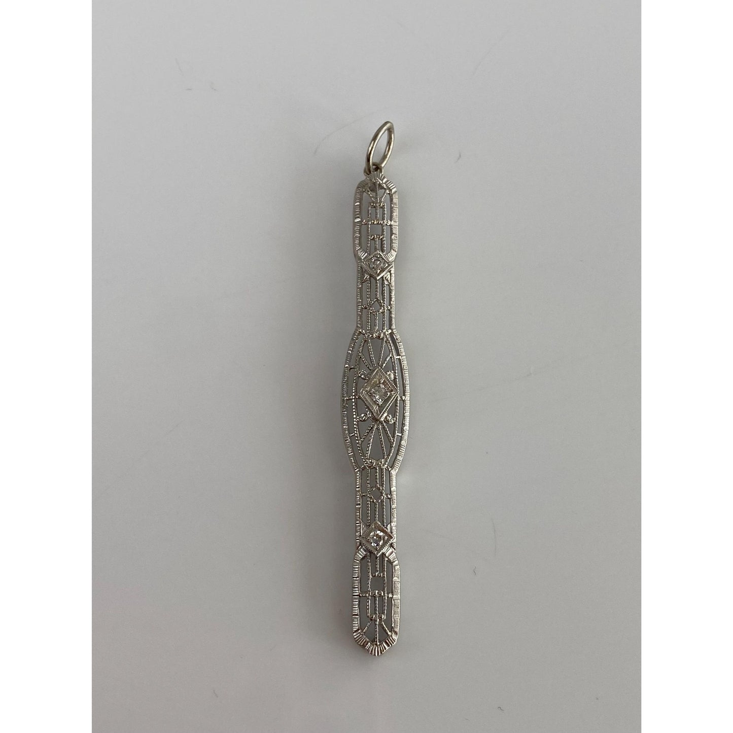 Vintage Solid 14k White Gold Diamond Art Deco Bar Pin Conversion Charm