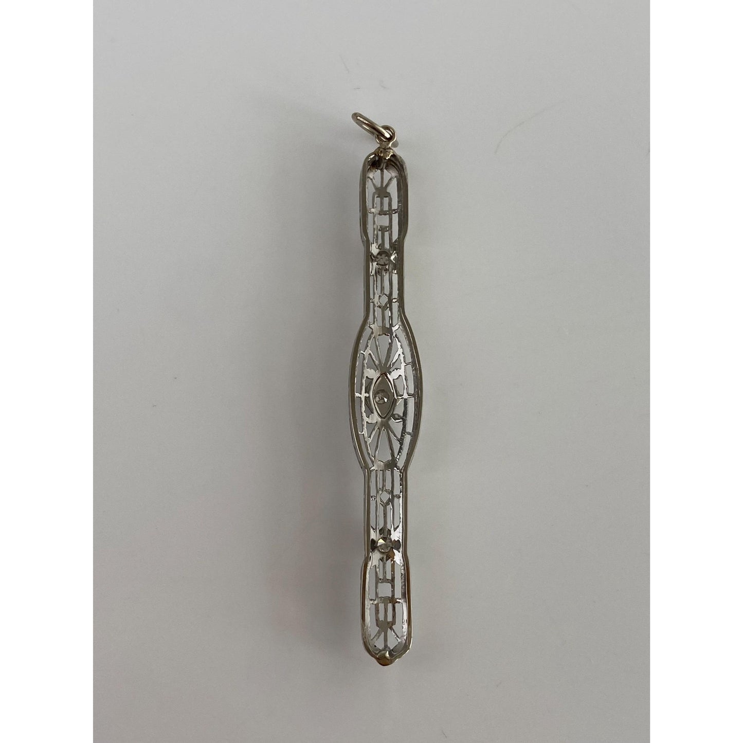 Vintage Solid 14k White Gold Diamond Art Deco Bar Pin Conversion Charm