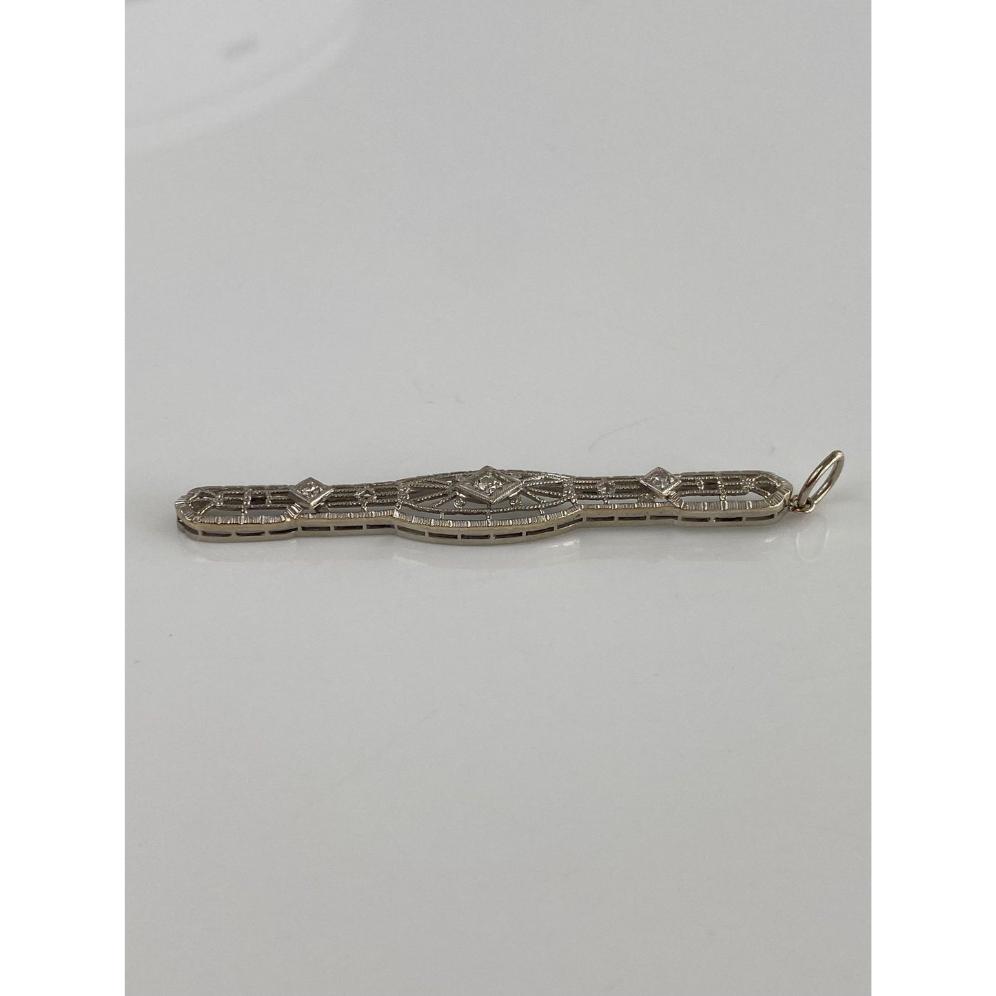 Vintage Solid 14k White Gold Diamond Art Deco Bar Pin Conversion Charm