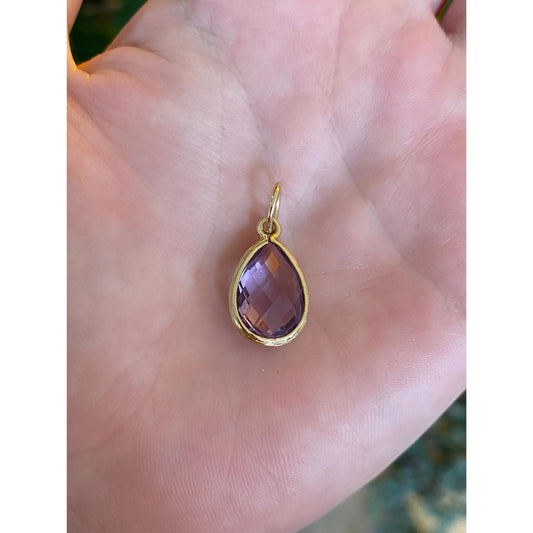 Vintage Solid 14k Yellow Gold Faceted Amethyst Teardrop Charm