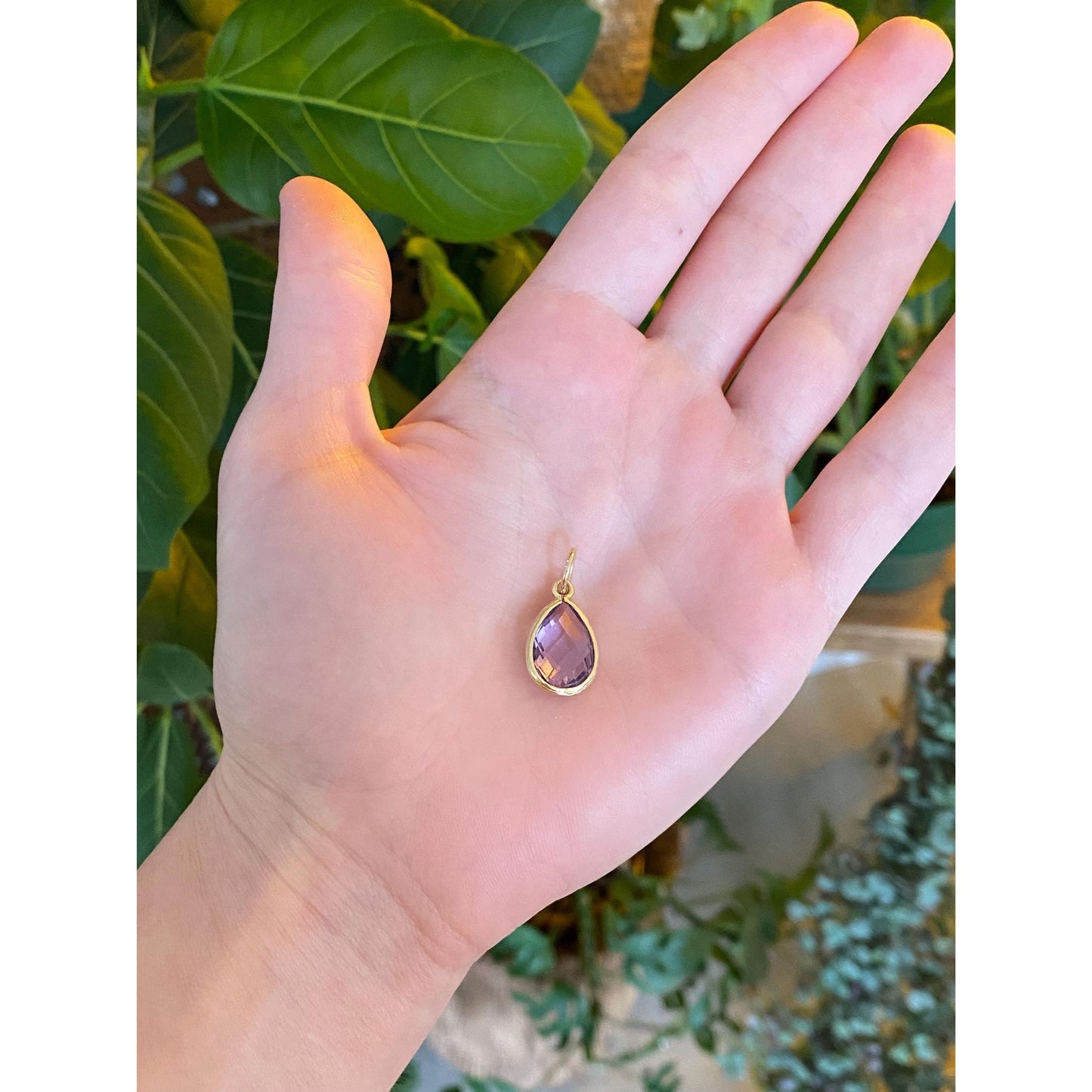 Vintage Solid 14k Yellow Gold Faceted Amethyst Teardrop Charm