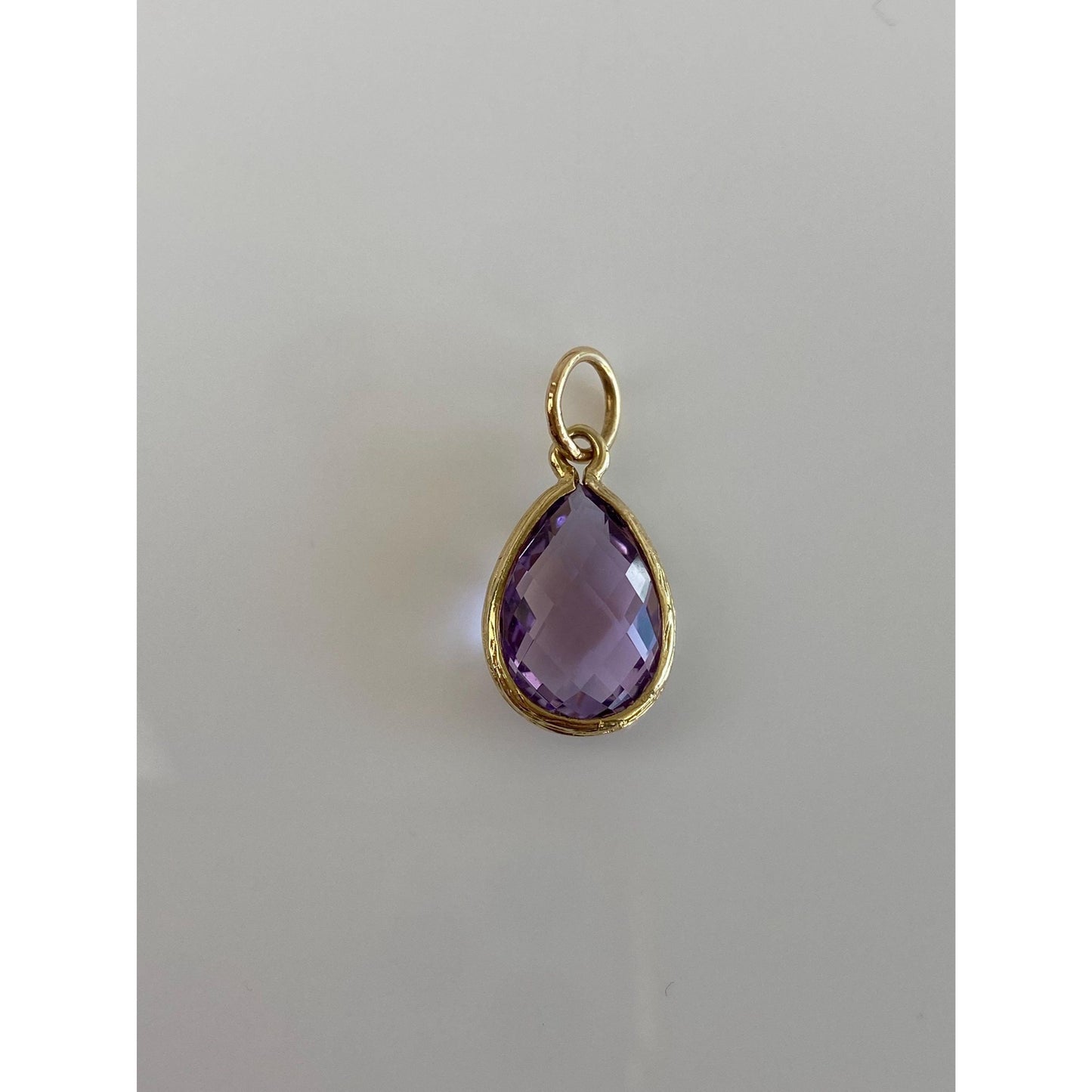 Vintage Solid 14k Yellow Gold Faceted Amethyst Teardrop Charm