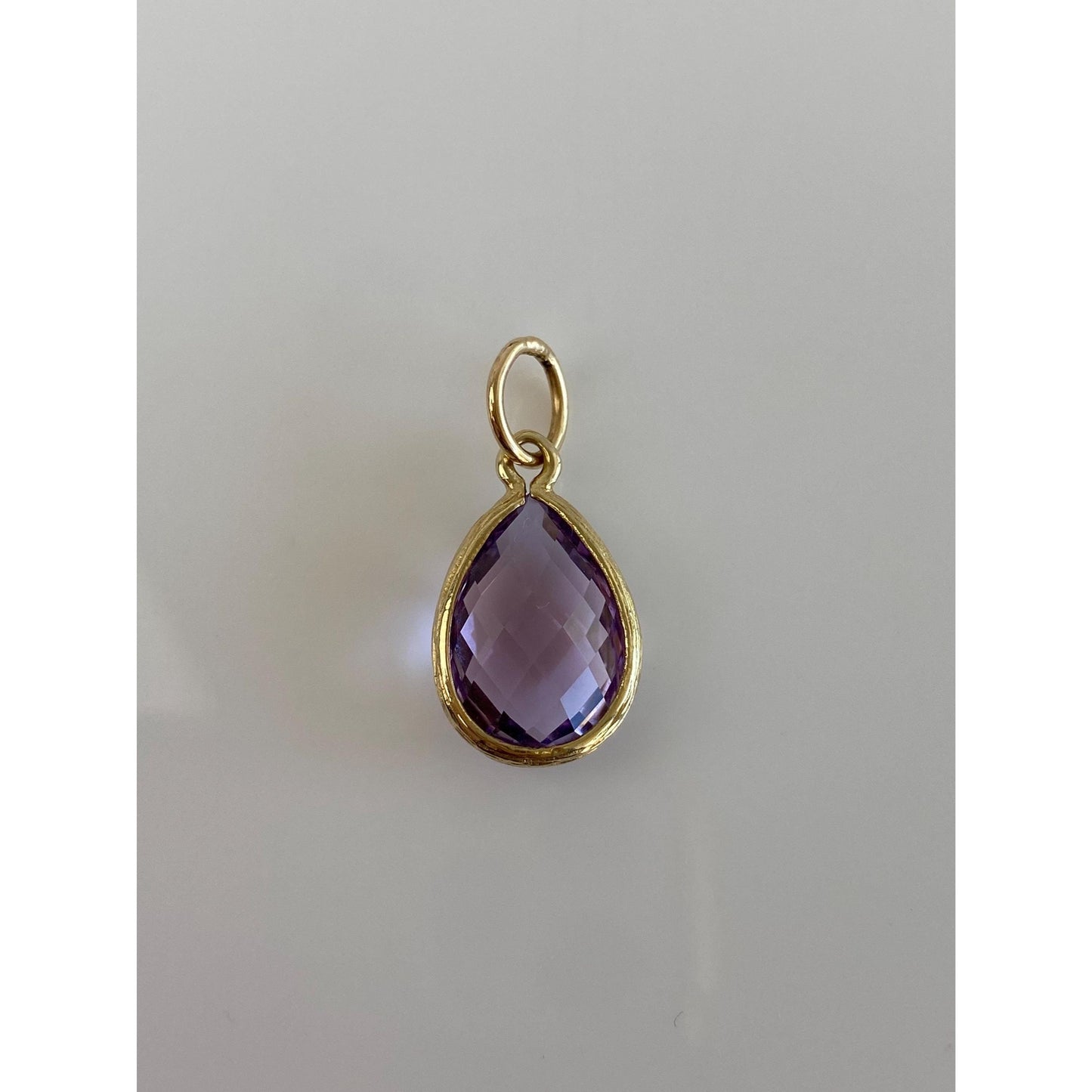 Vintage Solid 14k Yellow Gold Faceted Amethyst Teardrop Charm