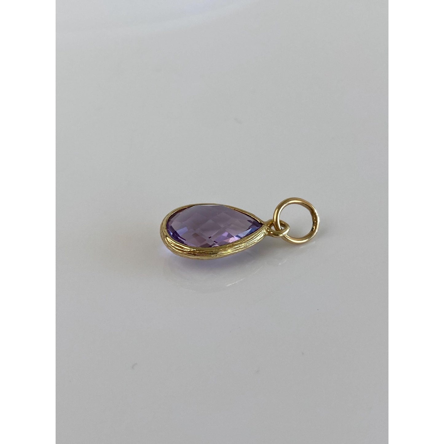 Vintage Solid 14k Yellow Gold Faceted Amethyst Teardrop Charm
