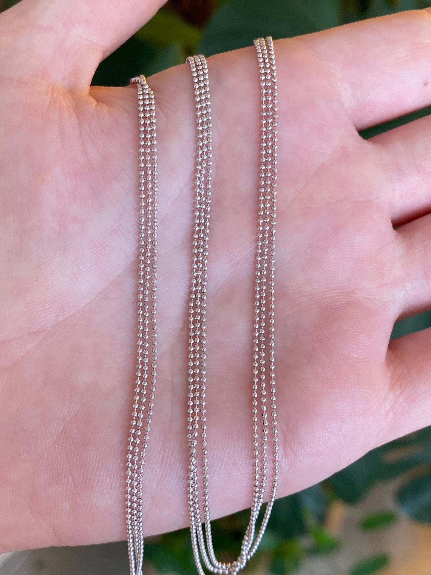 Vintage Solid 18k White Gold Triple Strand Dainty Ball Chain Necklace - 16.75 inches