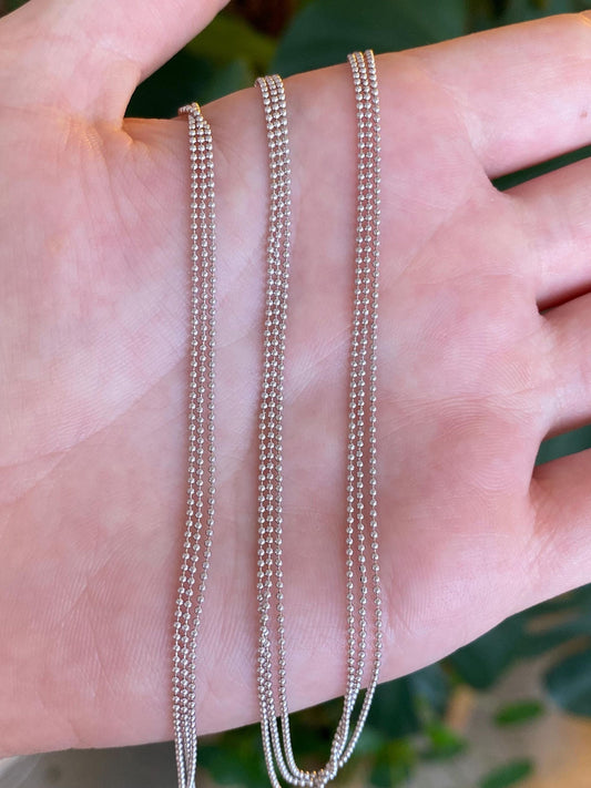 Vintage Solid 18k White Gold Triple Strand Dainty Ball Chain Necklace - 16.75 inches