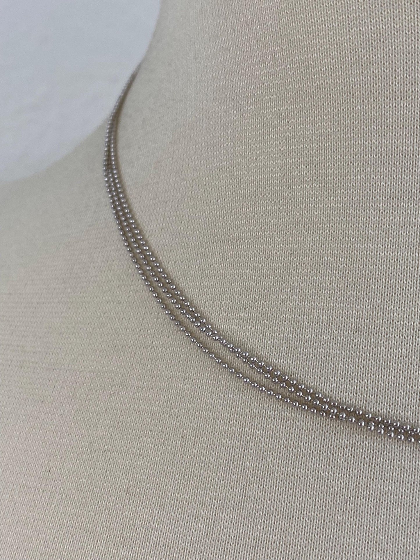 Vintage Solid 18k White Gold Triple Strand Dainty Ball Chain Necklace - 16.75 inches
