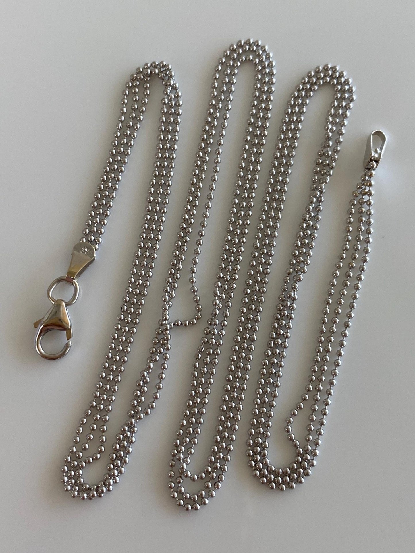 Vintage Solid 18k White Gold Triple Strand Dainty Ball Chain Necklace - 16.75 inches