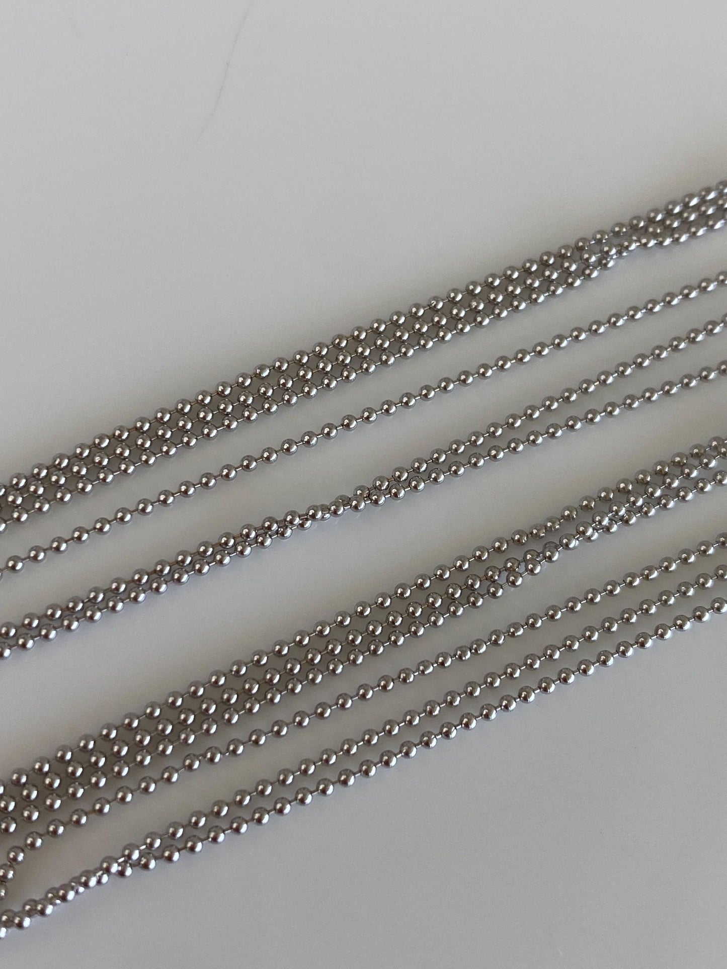 Vintage Solid 18k White Gold Triple Strand Dainty Ball Chain Necklace - 16.75 inches