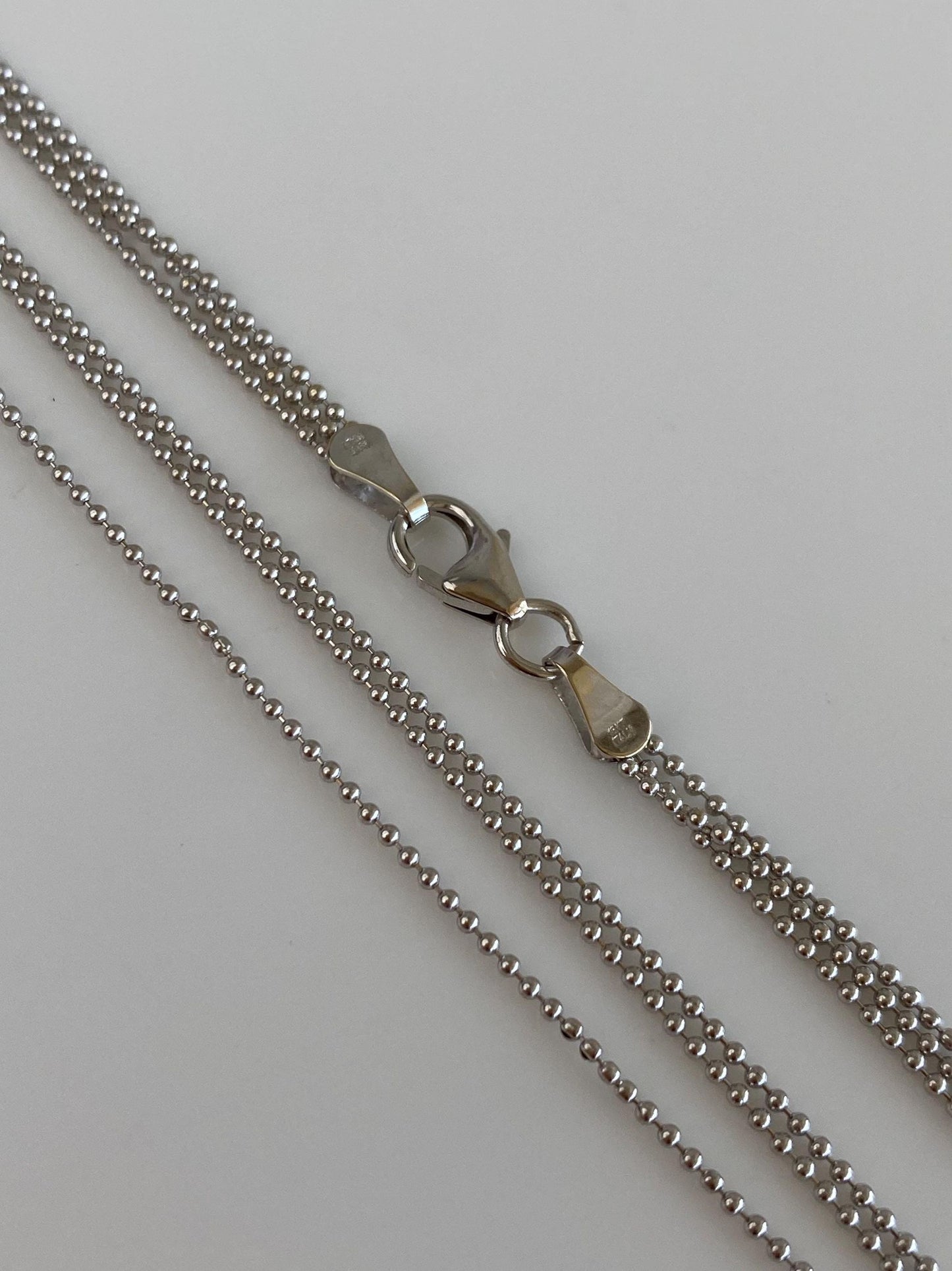 Vintage Solid 18k White Gold Triple Strand Dainty Ball Chain Necklace - 16.75 inches