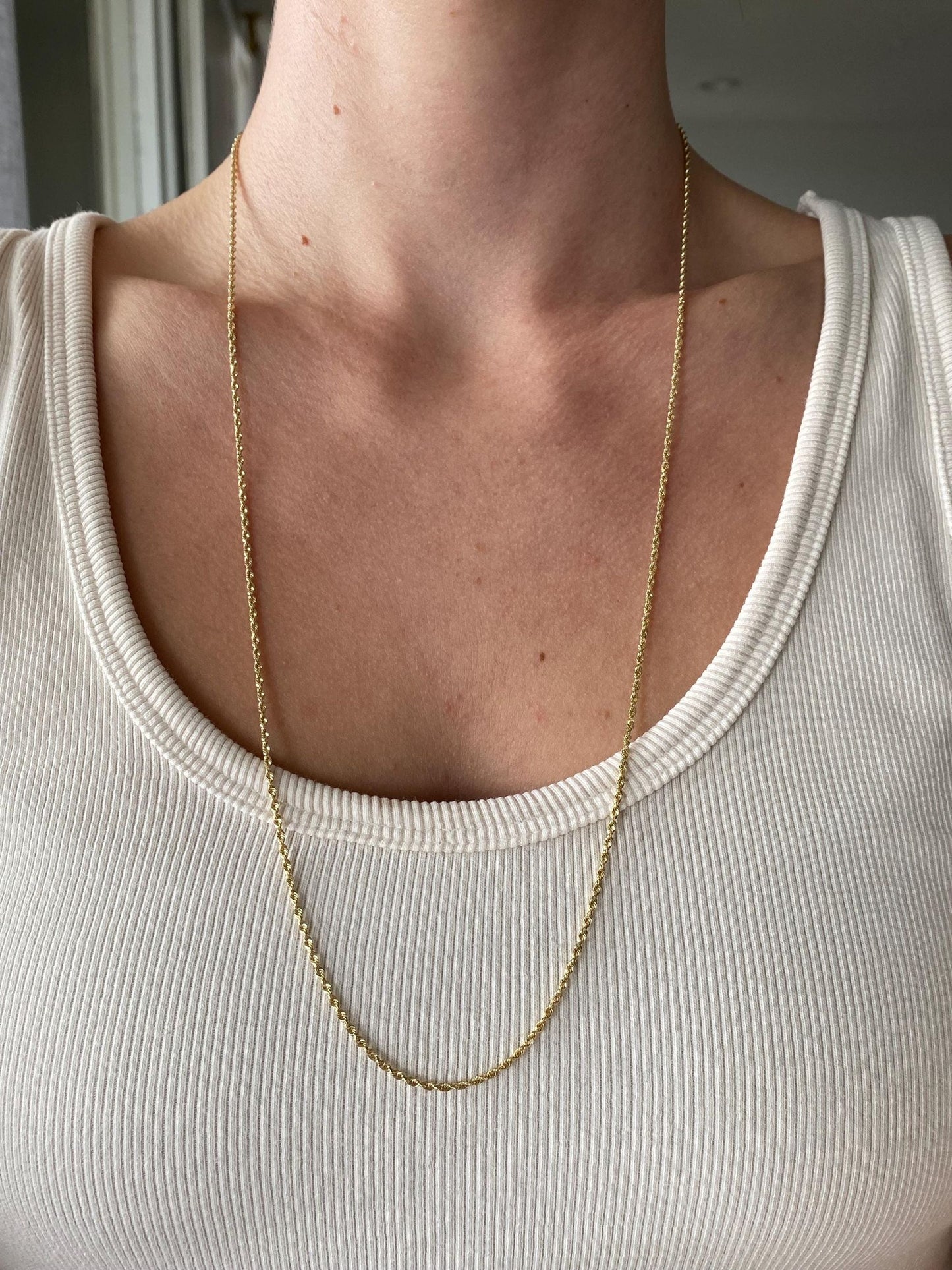Vintage 14k Yellow Gold Long Slim Rope Chain Necklace - 27 inches