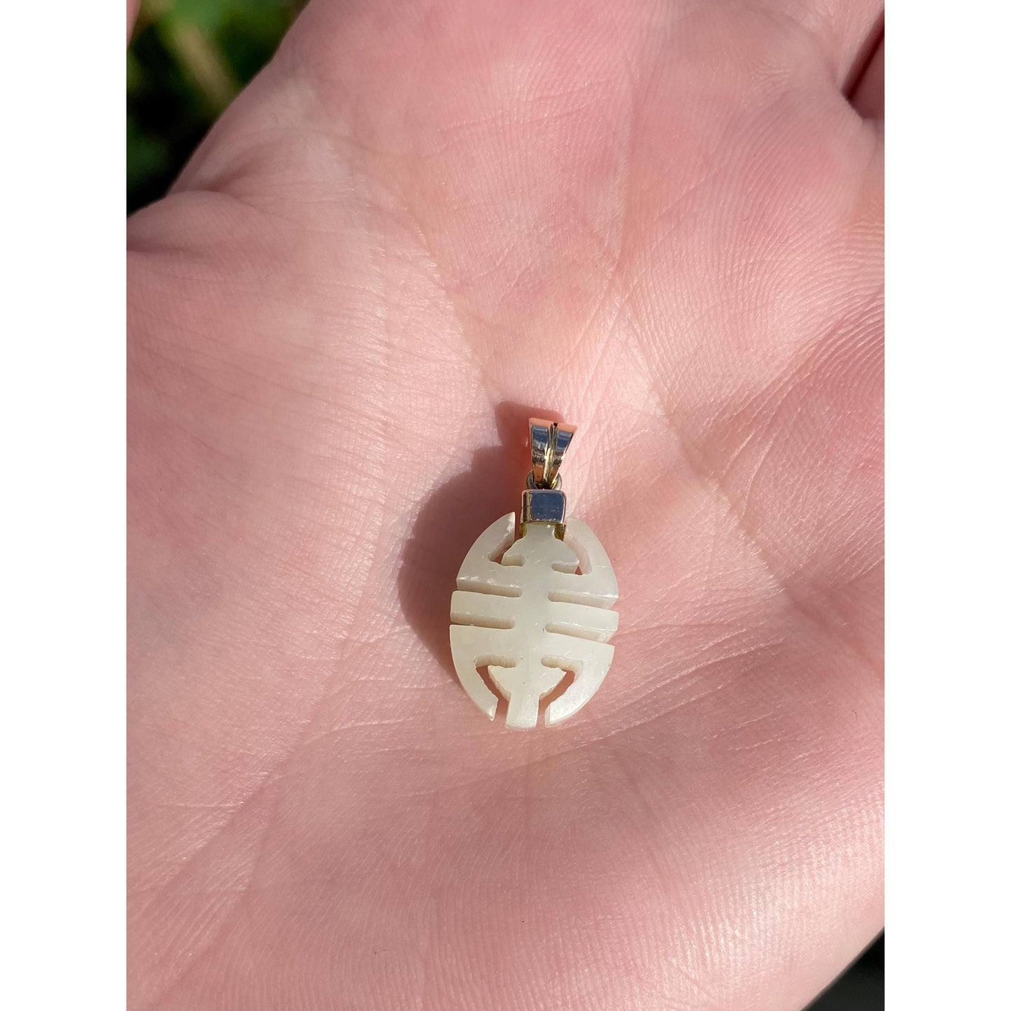 Vintage Solid 10k Yellow Gold White Jade Carved Charm