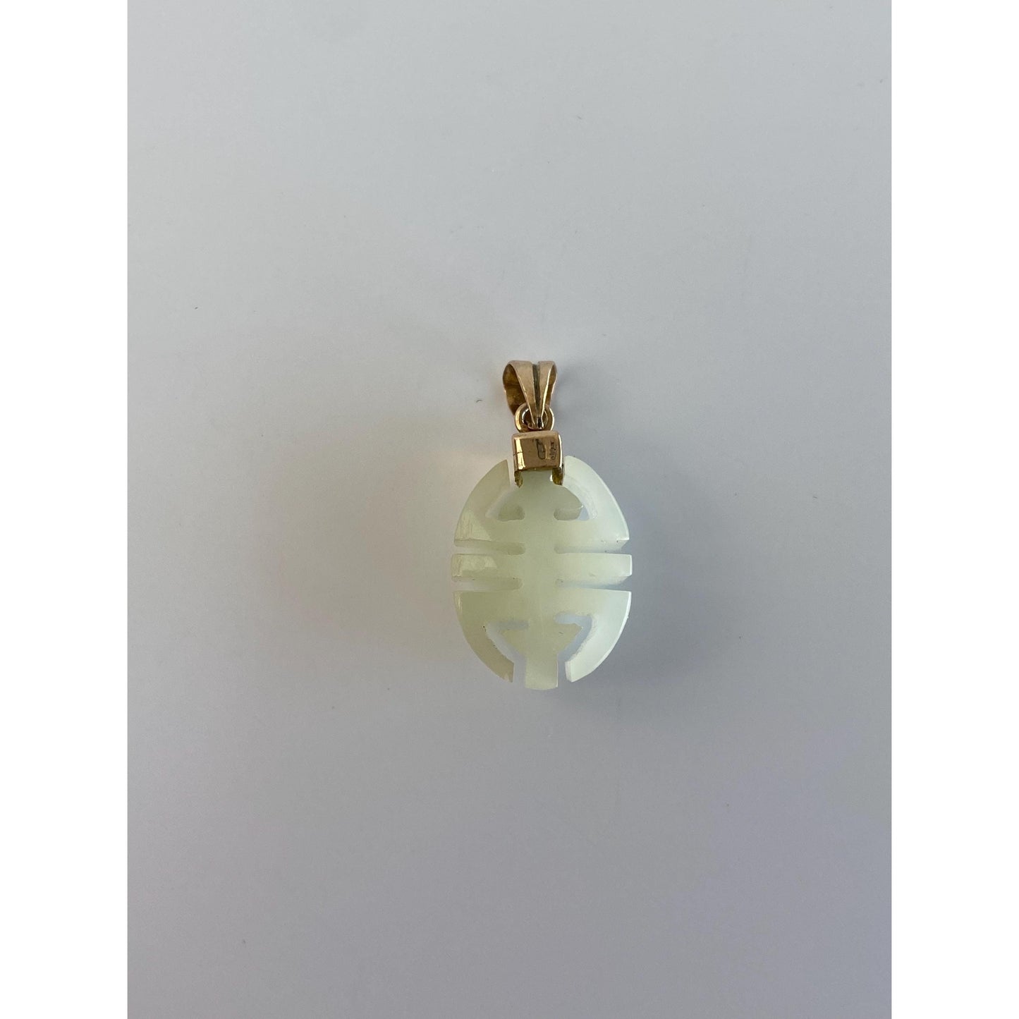 Vintage Solid 10k Yellow Gold White Jade Carved Charm
