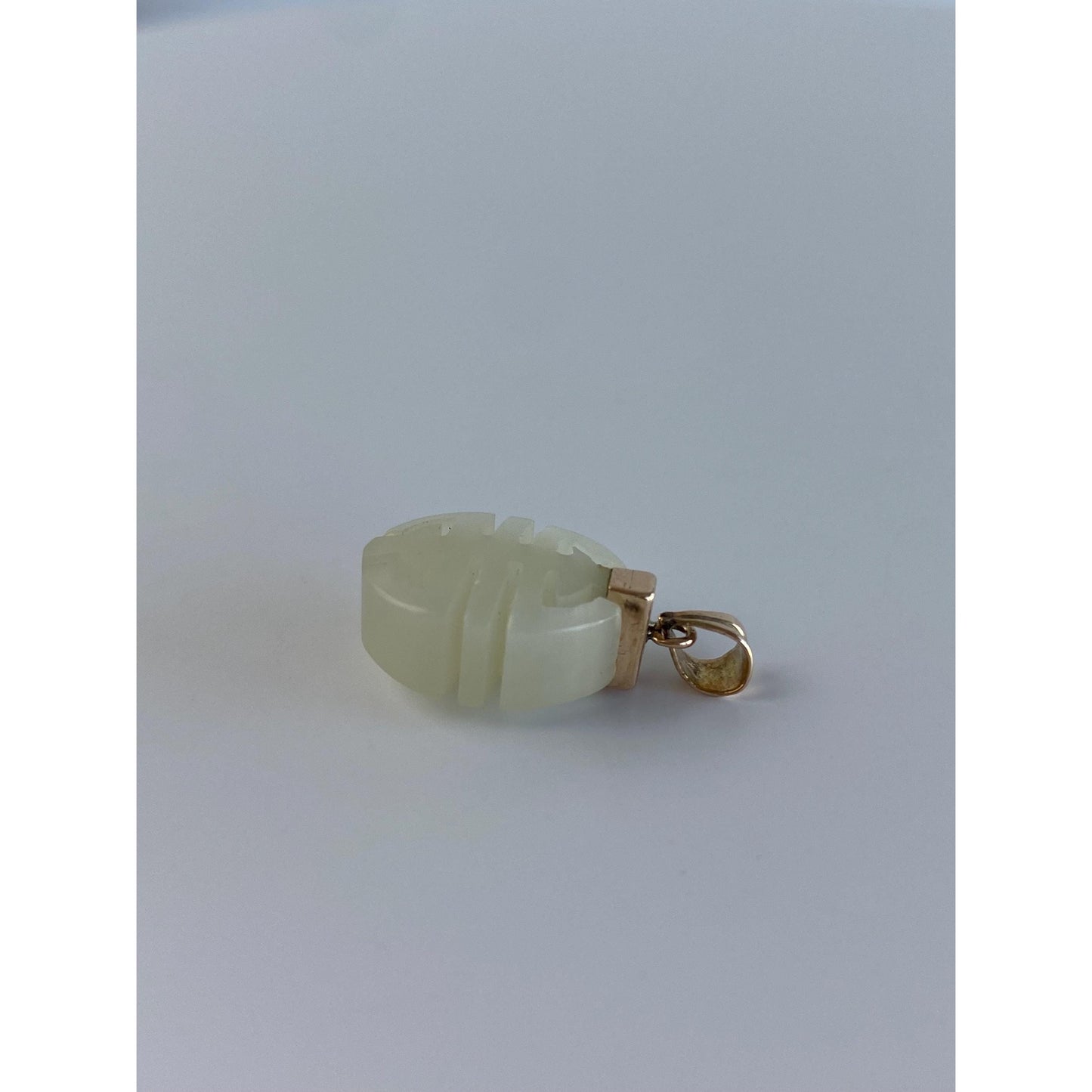Vintage Solid 10k Yellow Gold White Jade Carved Charm