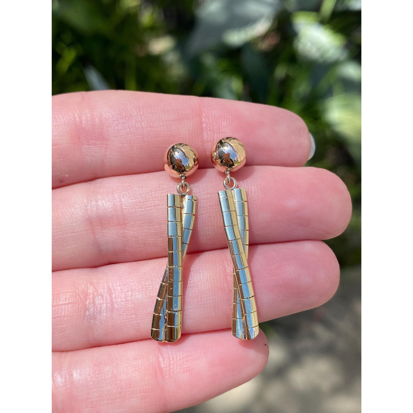 Vintage 14k Yellow Gold Omega Chain Dangle Ball Stud Earrings