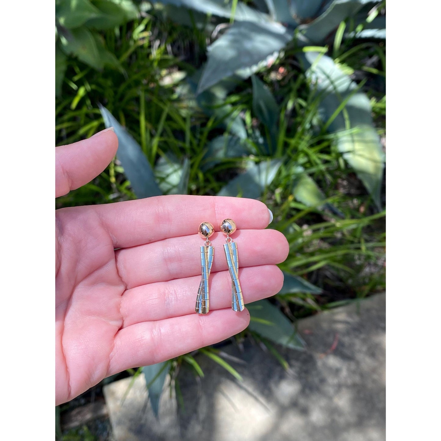 Vintage 14k Yellow Gold Omega Chain Dangle Ball Stud Earrings