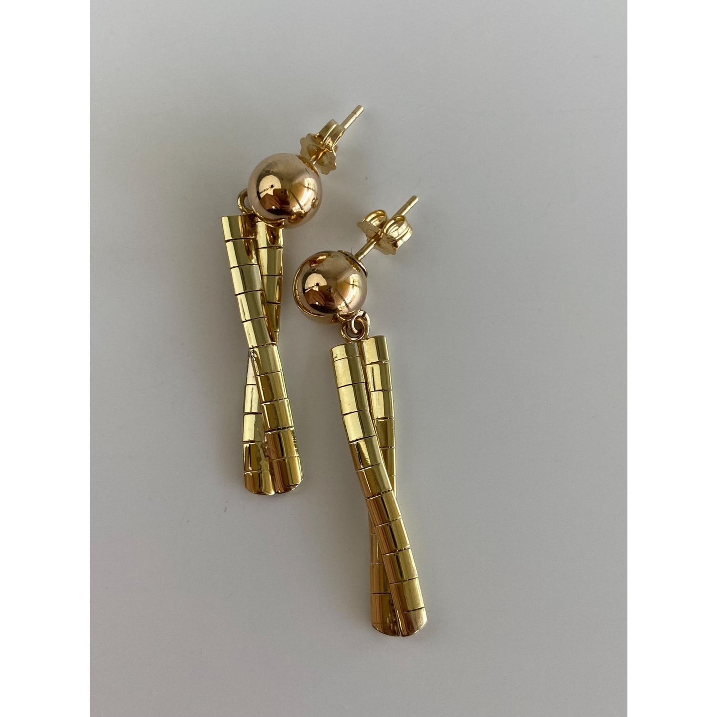 Vintage 14k Yellow Gold Omega Chain Dangle Ball Stud Earrings