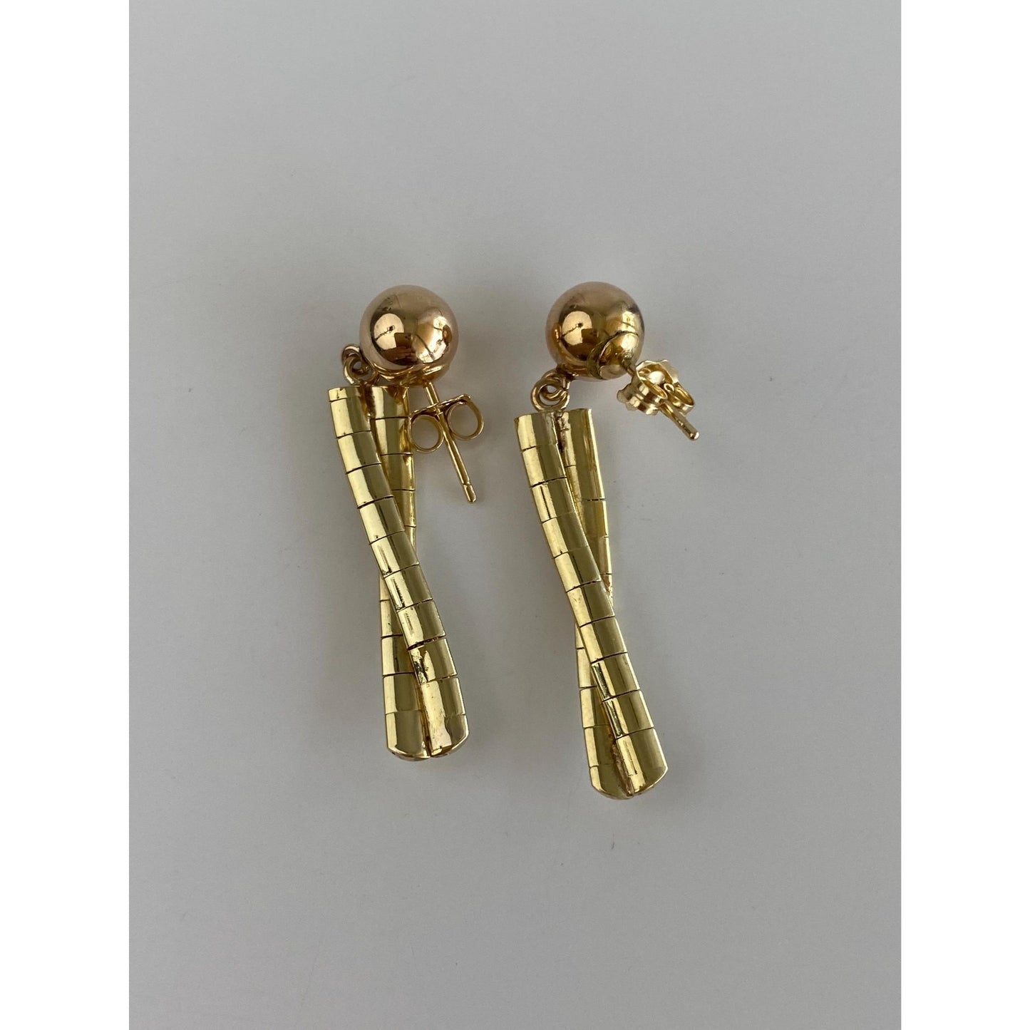 Vintage 14k Yellow Gold Omega Chain Dangle Ball Stud Earrings