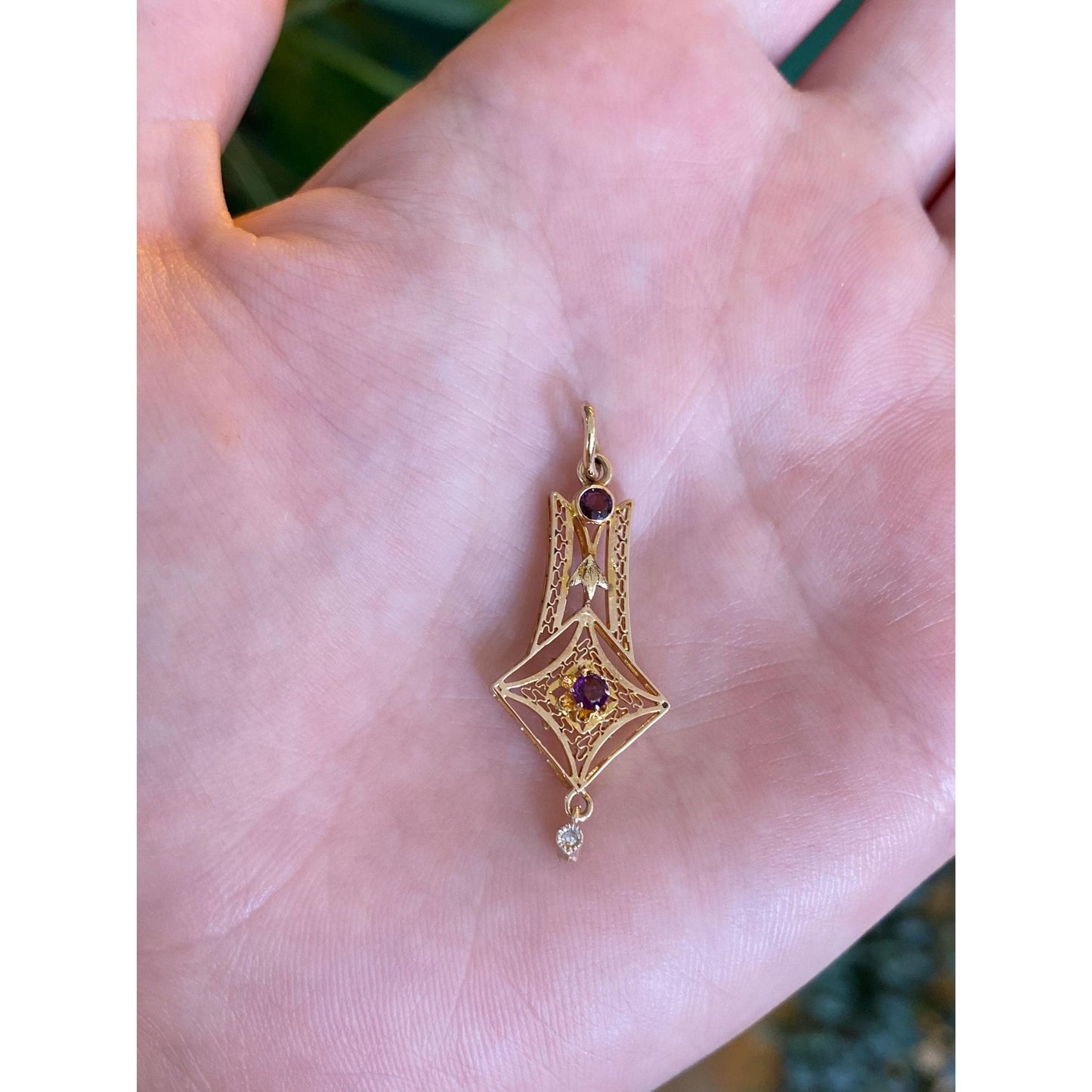 Vintage Solid 10k Yellow Gold Purple Cubic Zirconia Clear Sapphire Charm