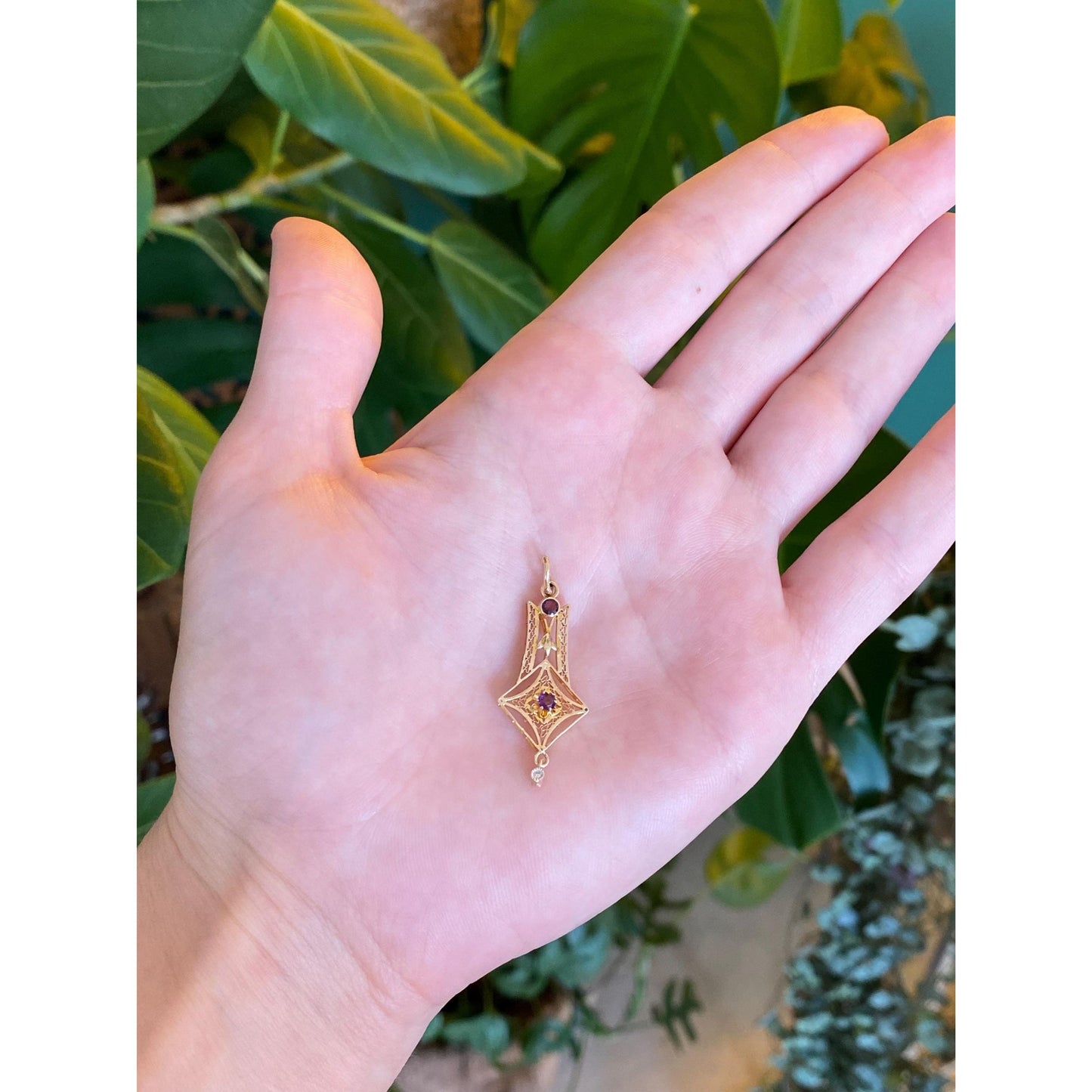 Vintage Solid 10k Yellow Gold Purple Cubic Zirconia Clear Sapphire Charm