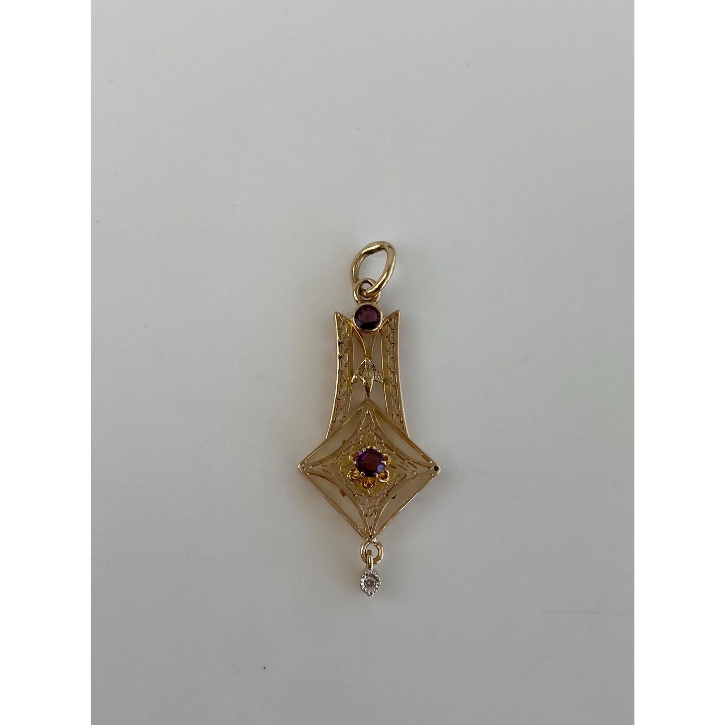 Vintage Solid 10k Yellow Gold Purple Cubic Zirconia Clear Sapphire Charm