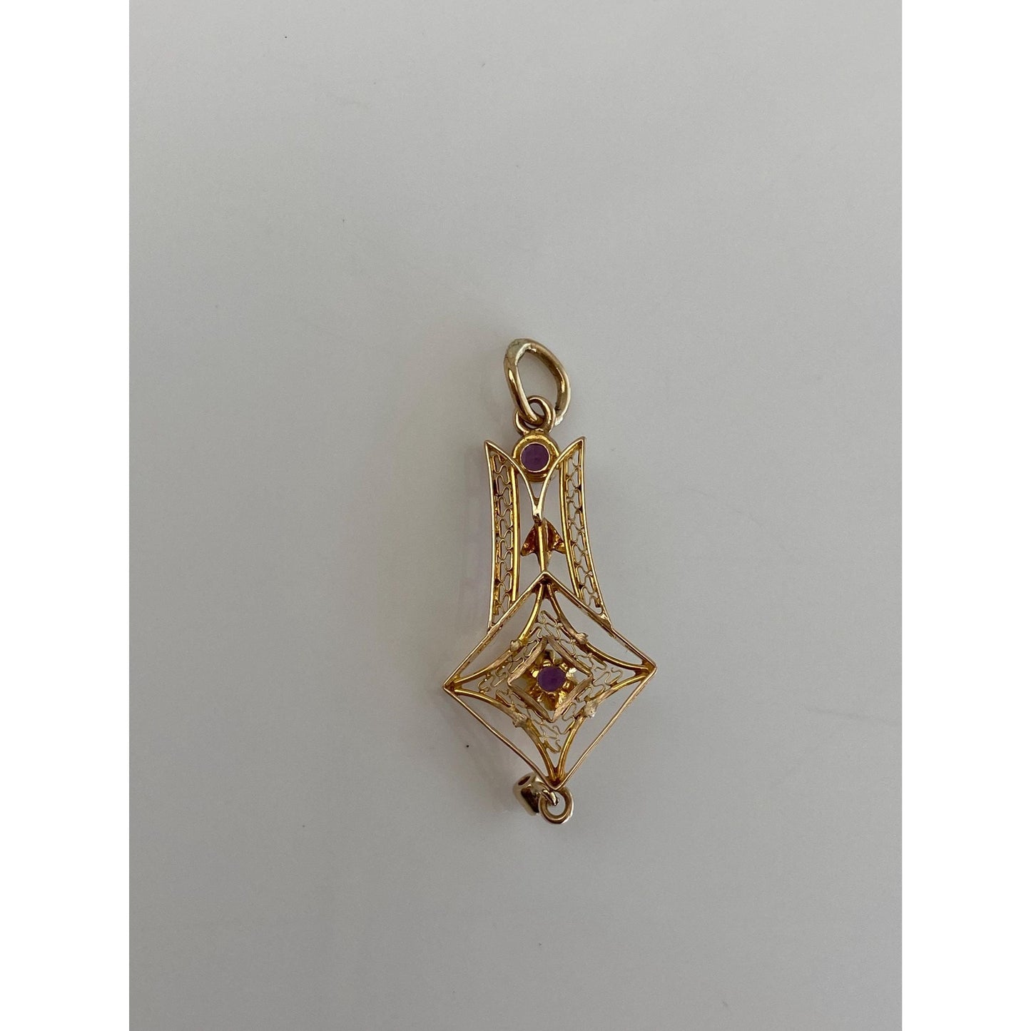 Vintage Solid 10k Yellow Gold Purple Cubic Zirconia Clear Sapphire Charm