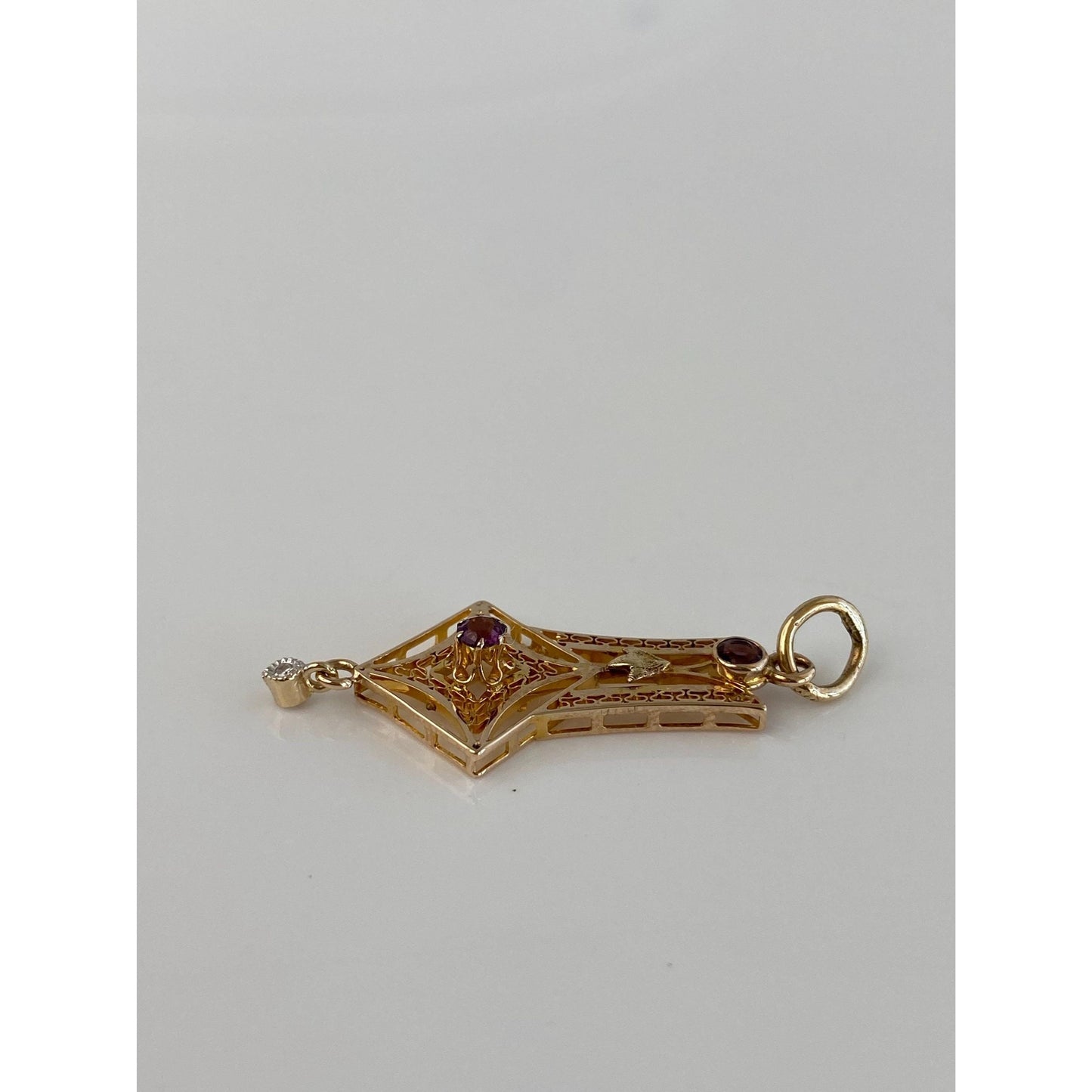 Vintage Solid 10k Yellow Gold Purple Cubic Zirconia Clear Sapphire Charm