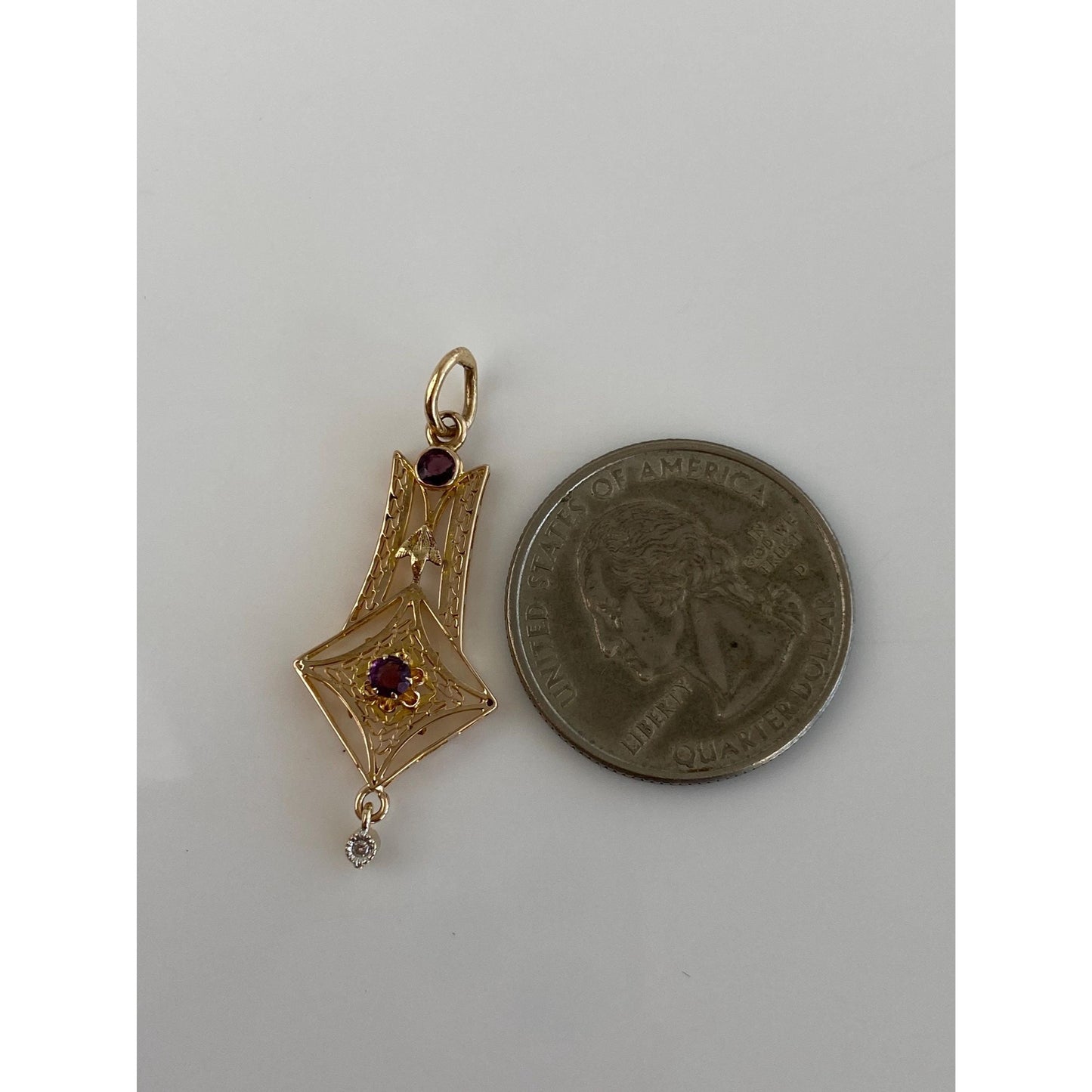 Vintage Solid 10k Yellow Gold Purple Cubic Zirconia Clear Sapphire Charm