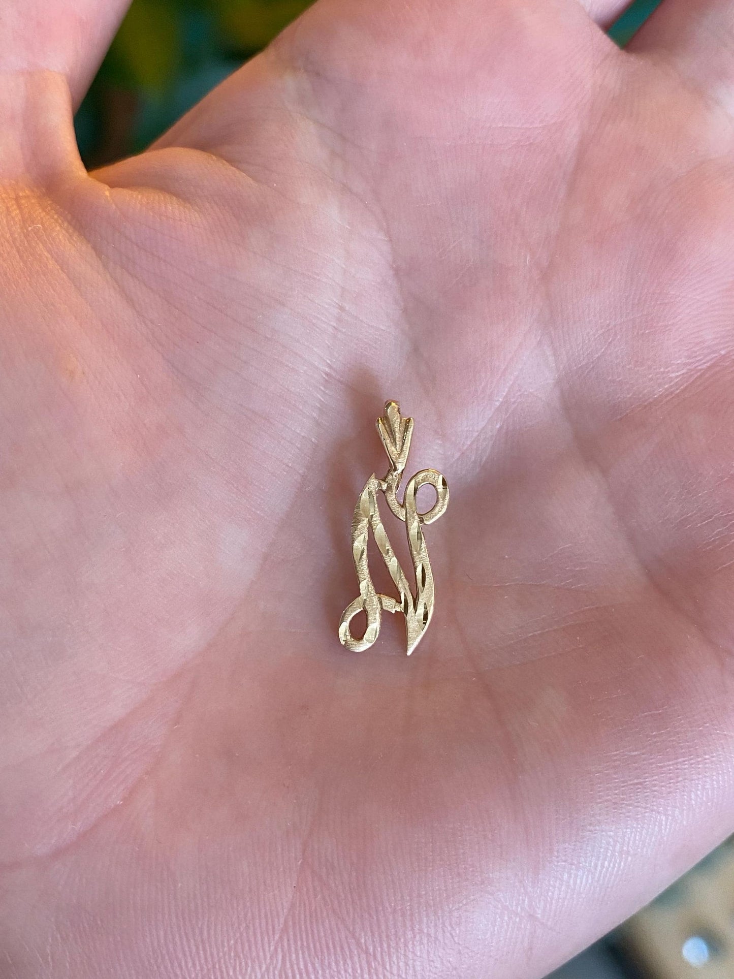 Solid 14k Yellow Gold Diamond Cut Initial 'N' Charm