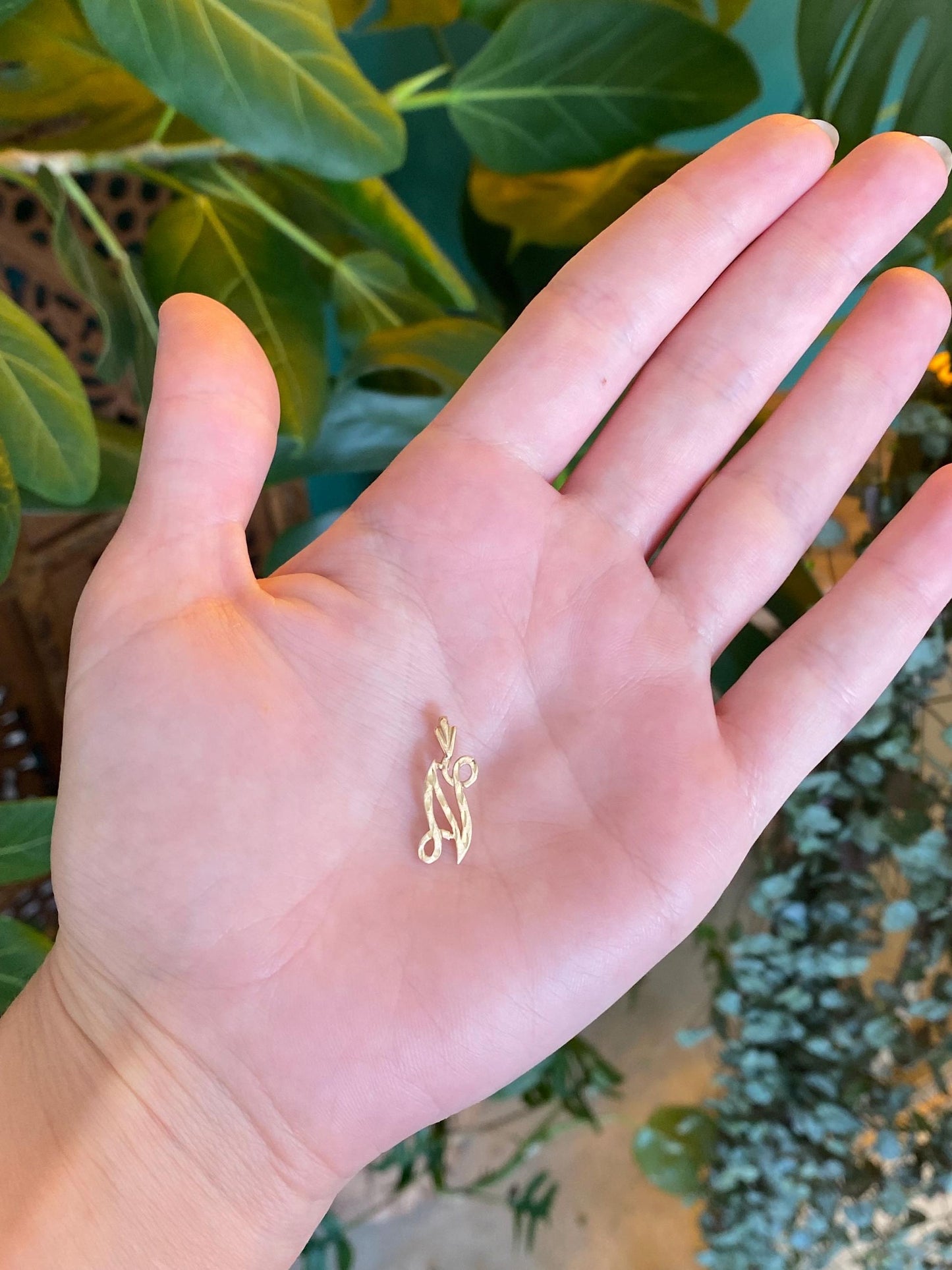 Solid 14k Yellow Gold Diamond Cut Initial 'N' Charm