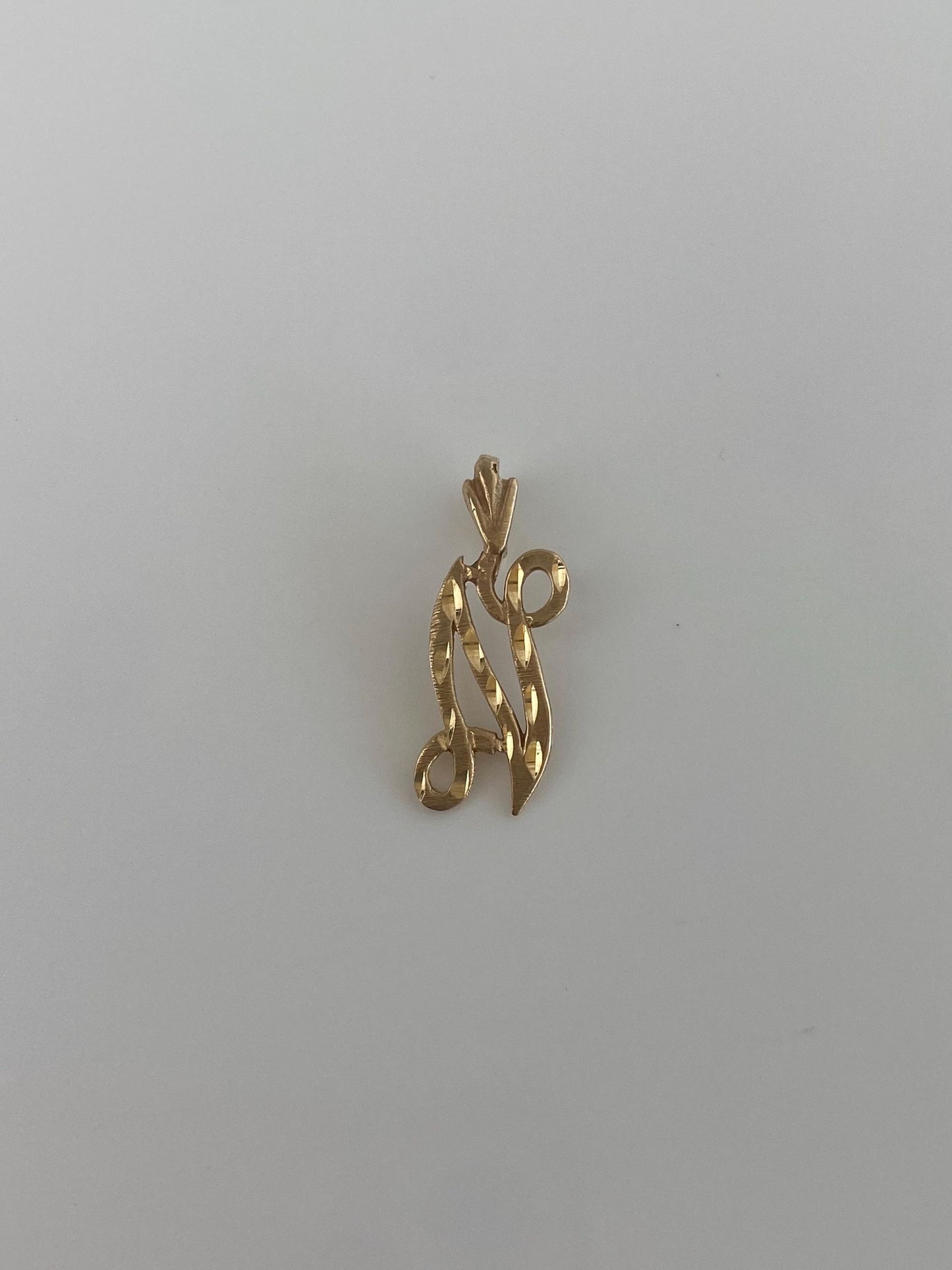 Solid 14k Yellow Gold Diamond Cut Initial 'N' Charm