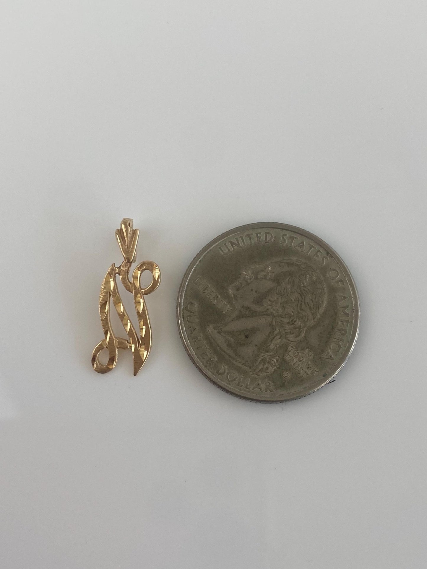 Solid 14k Yellow Gold Diamond Cut Initial 'N' Charm