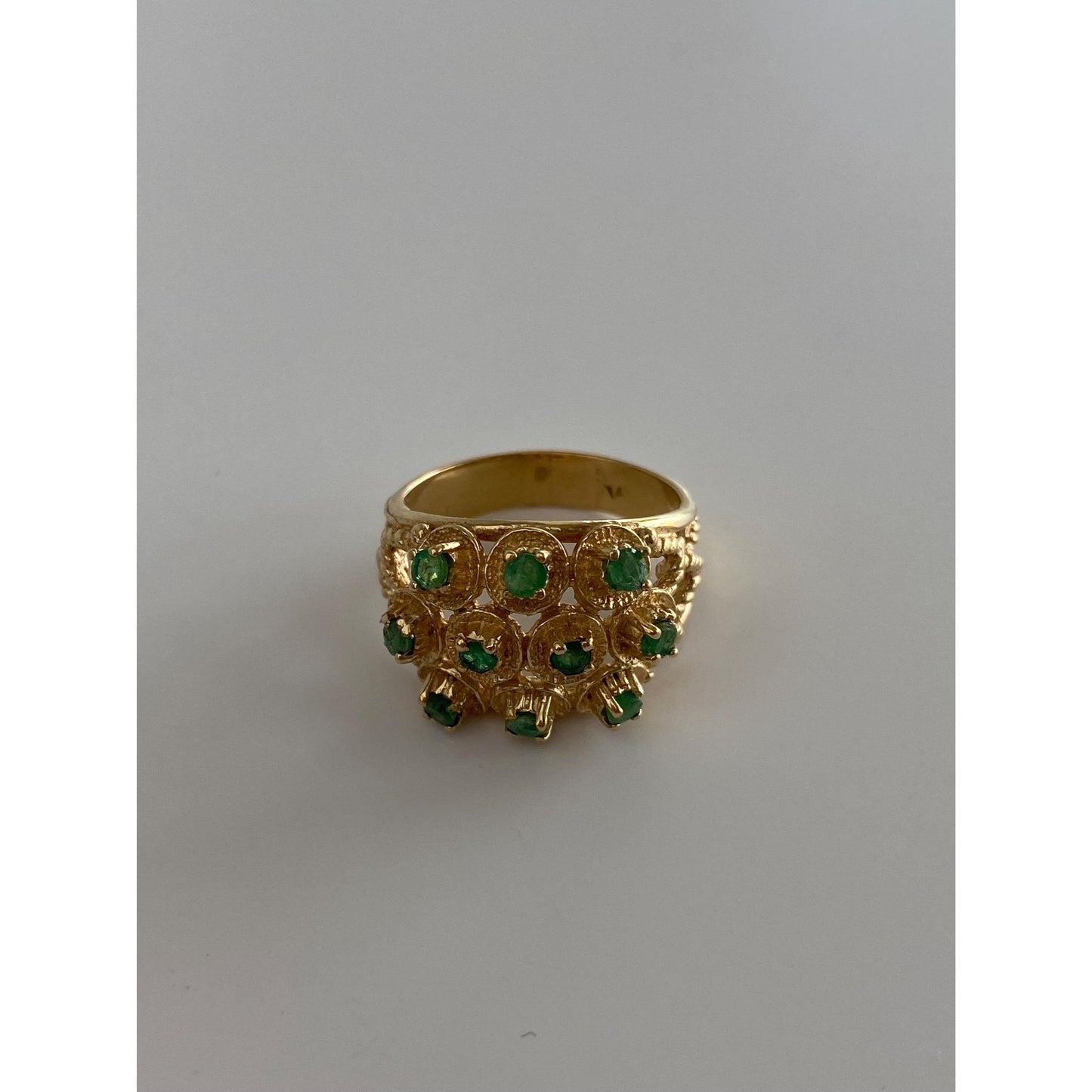 Vintage Solid 10k Yellow Gold Emerald Cluster Cocktail Ring - Size 7.75