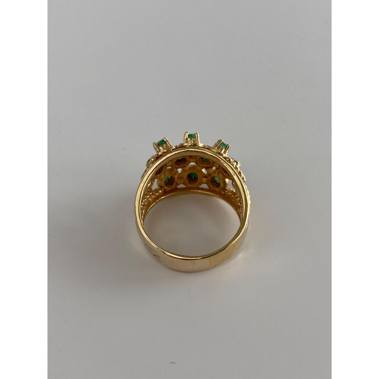 Vintage Solid 10k Yellow Gold Emerald Cluster Cocktail Ring - Size 7.75