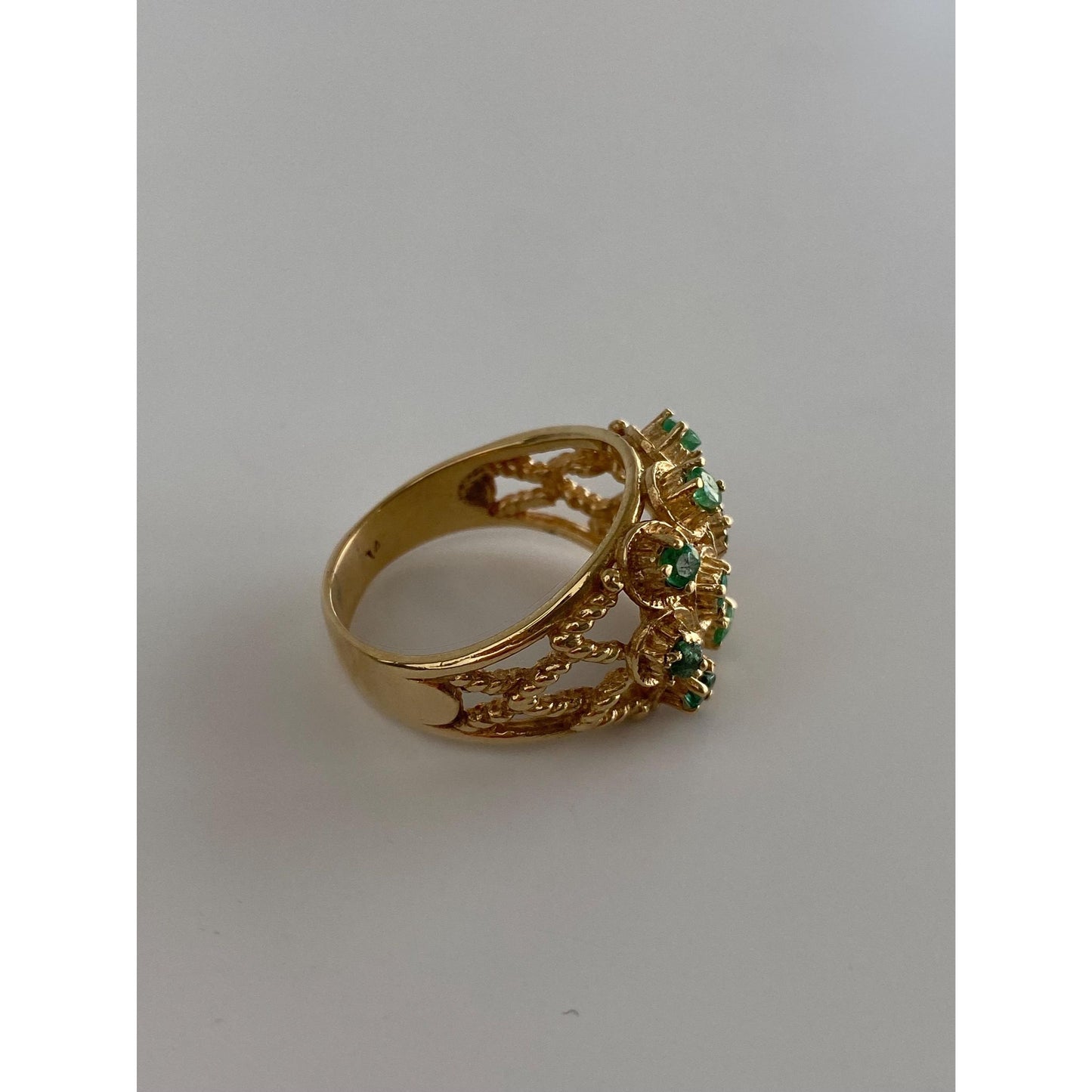 Vintage Solid 10k Yellow Gold Emerald Cluster Cocktail Ring - Size 7.75