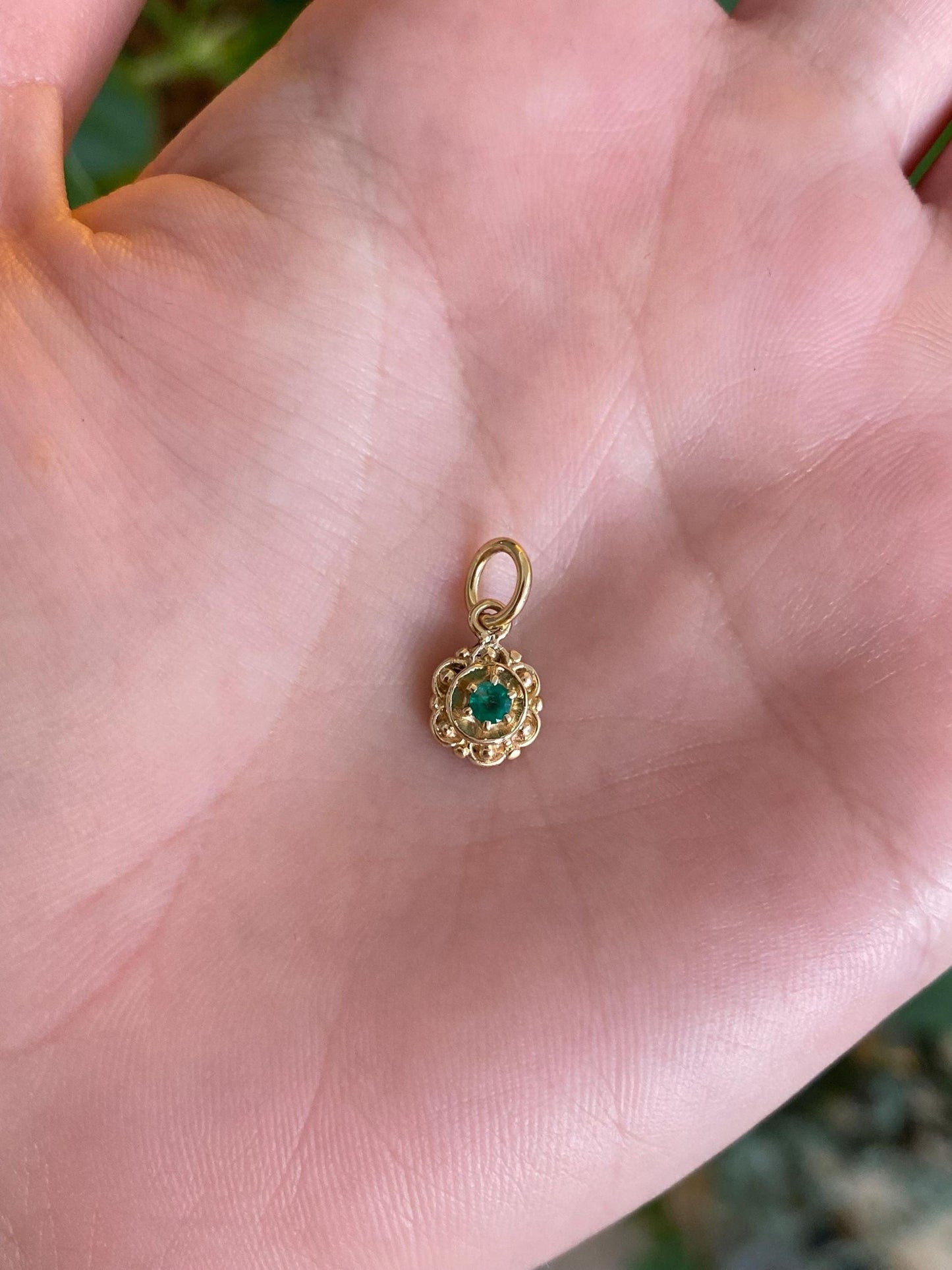 Vintage Solid 14k Yellow Gold Emerald Charm