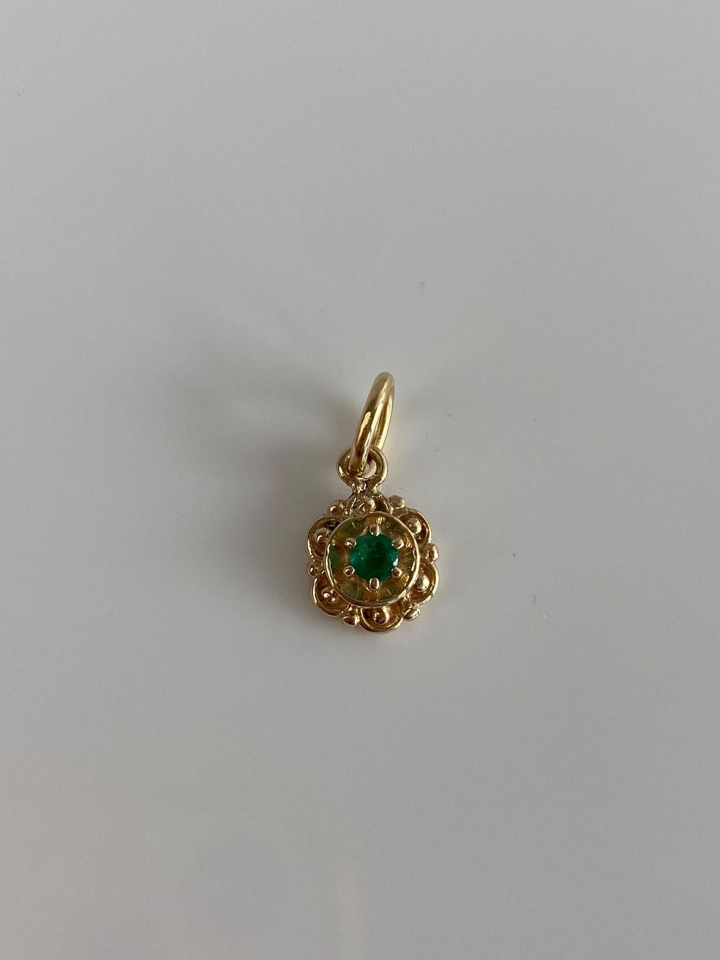 Vintage Solid 14k Yellow Gold Emerald Charm