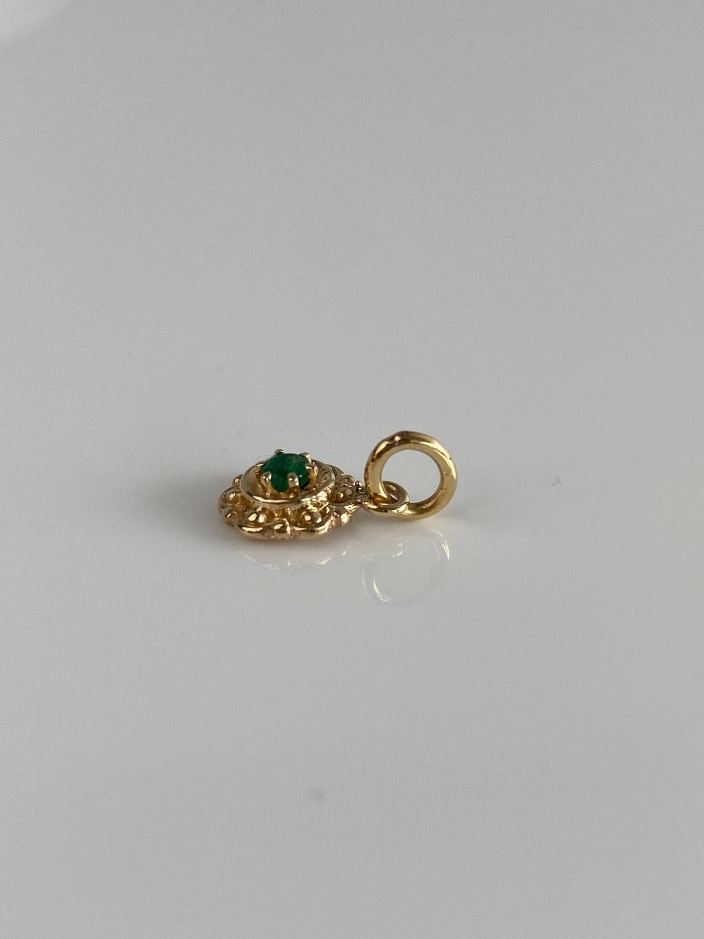 Vintage Solid 14k Yellow Gold Emerald Charm
